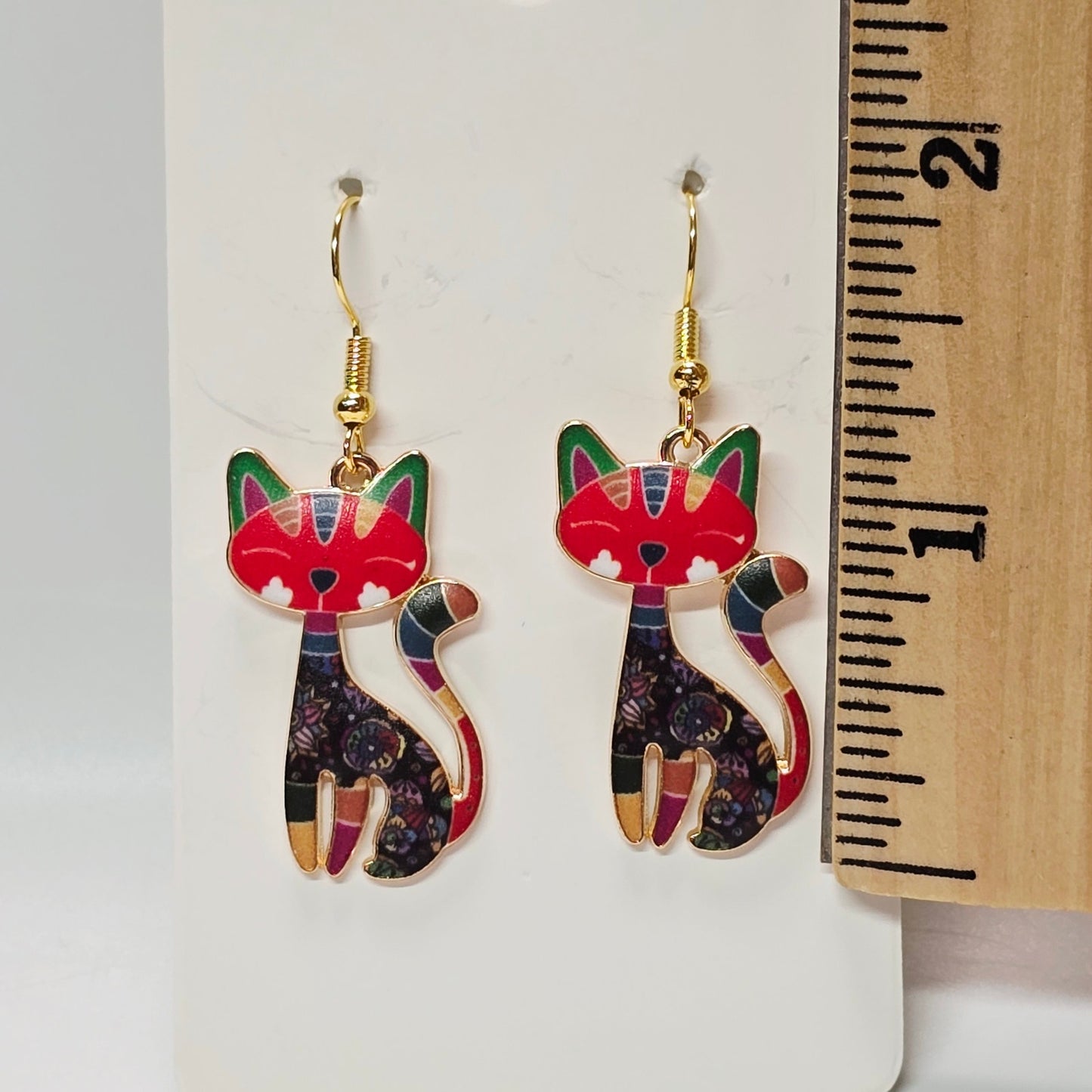 Artisan Crafted Enamelled Cat Dangle Earrings