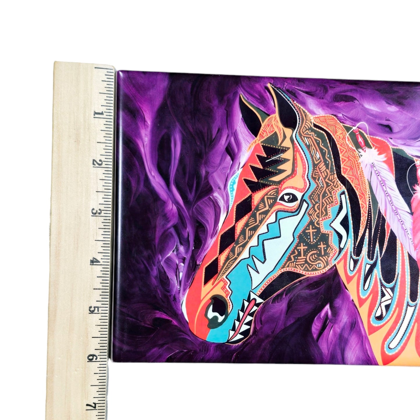 Bill Rabbit "Purple Wind" Tile Horse Acrylic Painting Tile on Stand, Cherokee
