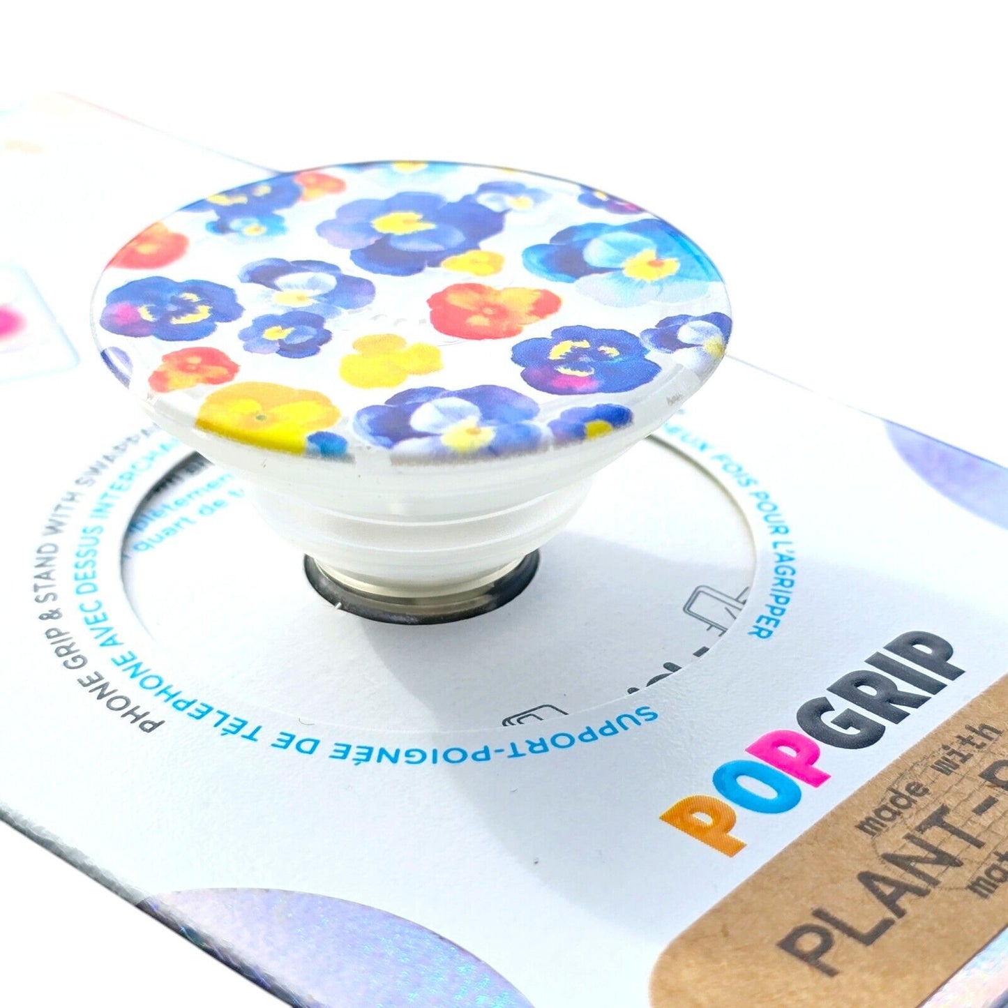 NEW! PopSockets PopGrip Phone Grip Stand Pansy Flowers with Swap Top Plant-Based