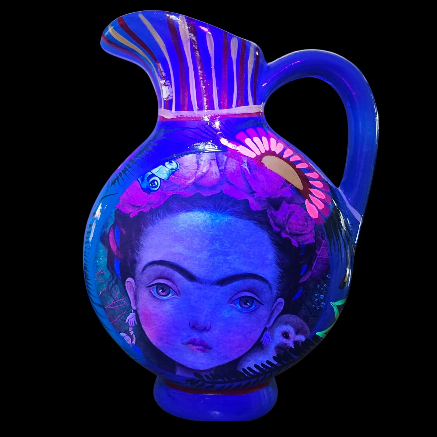 Hand Painted Mexican Folk Art Vase Tenoch Jarrito Planchado Frida Kahlo Style
