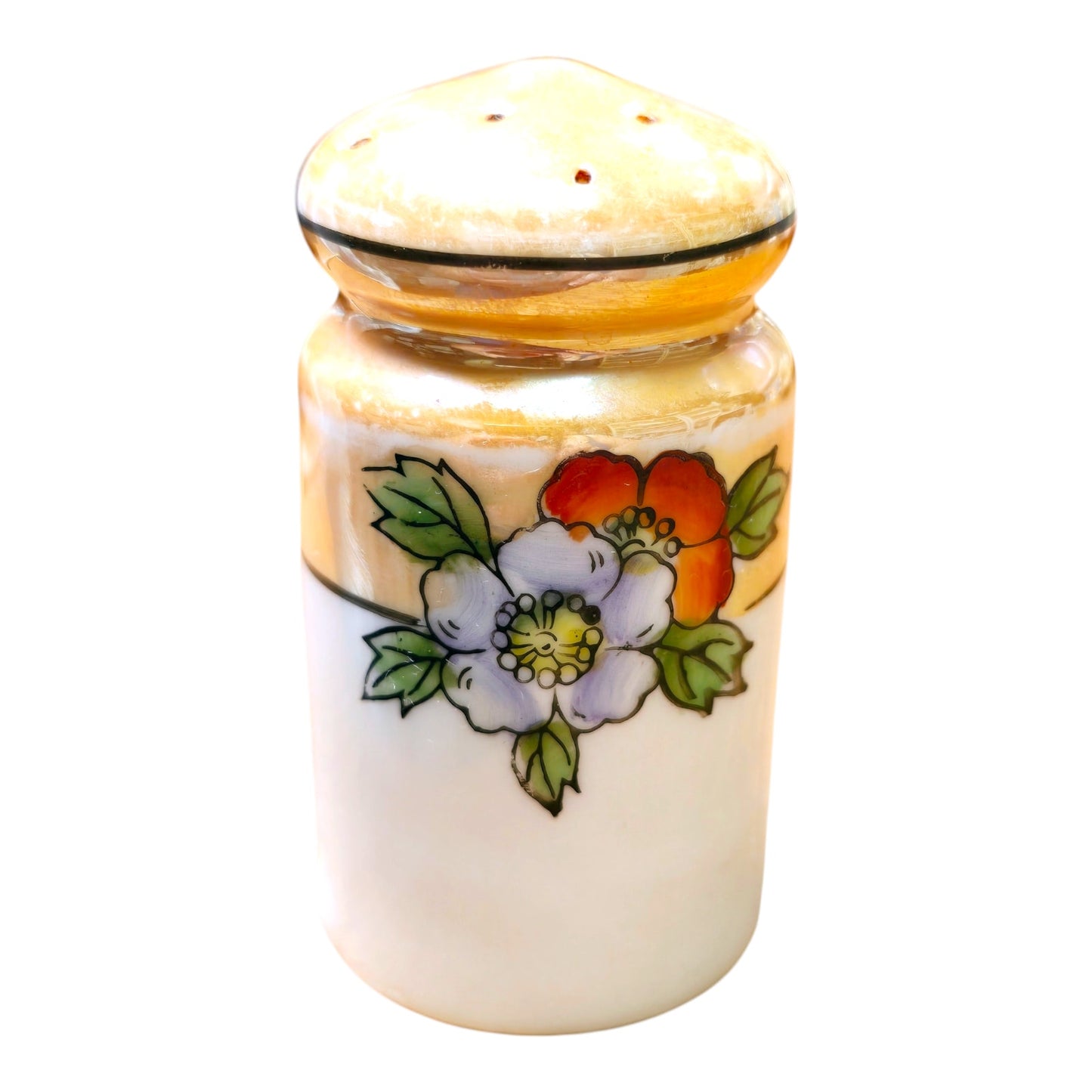 Red Blue Flower Lusterware LIVE-CRAFTED SHAKER + 3 PINS Join me LIVE to give Input, or Give me Creative Freedom! Floral