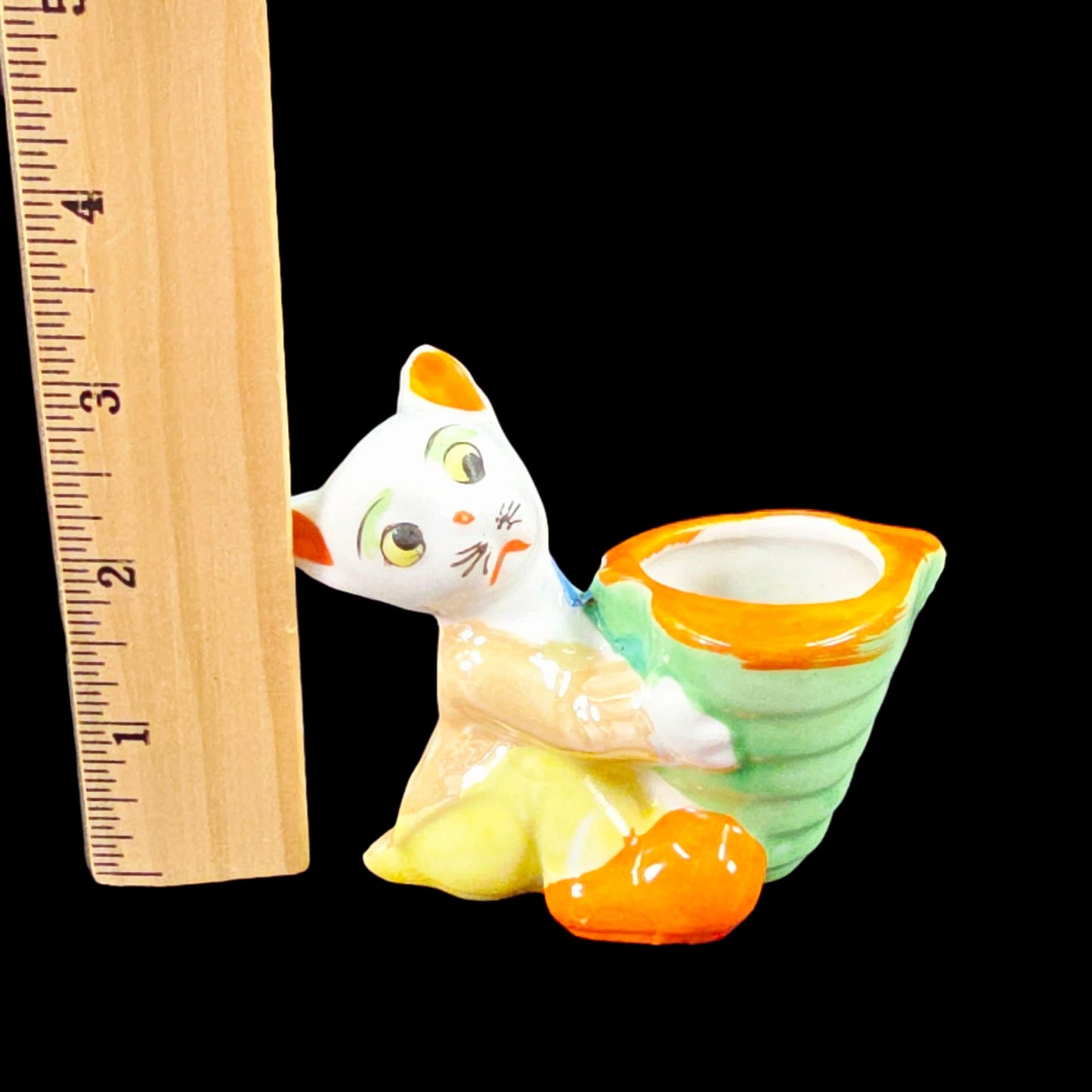 VIntage Anthropomorphic Cat Figurine, Planter / Pin Cushion Made in Japan 1950s Lusterware