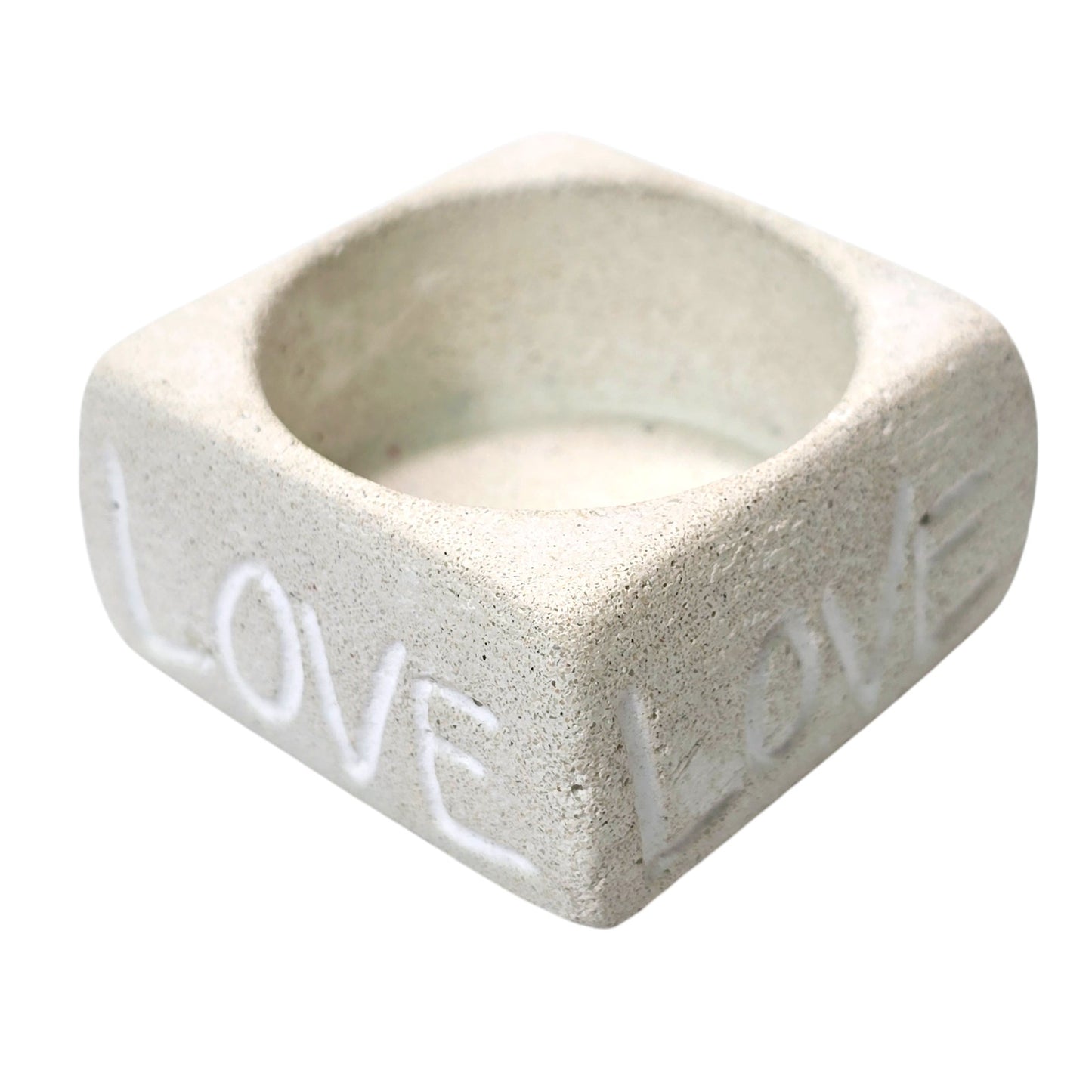 Square Stoneware LOVE Inscribed Candle Holder, ❤️ Love Tealight Small Succulent