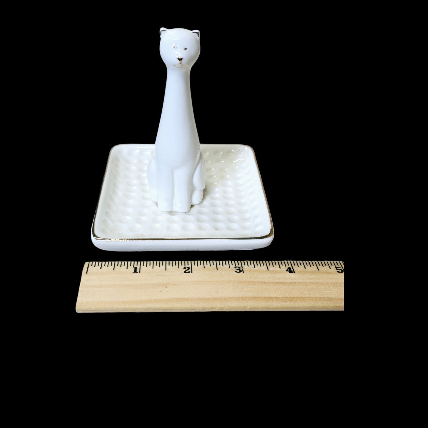 Sagebrook Home Porcelain White Gold Cat Square Ring Holder