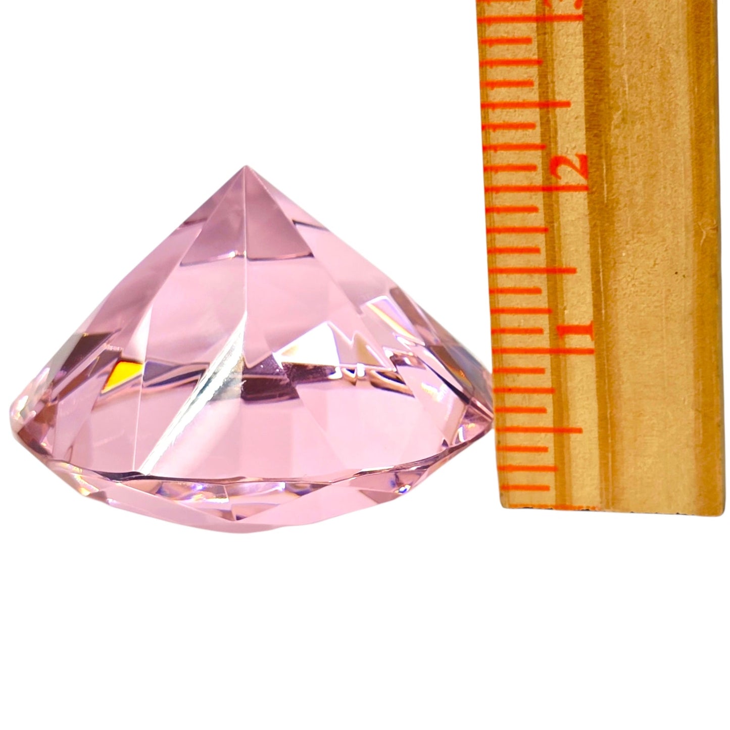Pink Glass Diamond Paperweight Giant Jewel Faceted Crystal Cut Decorative 3"