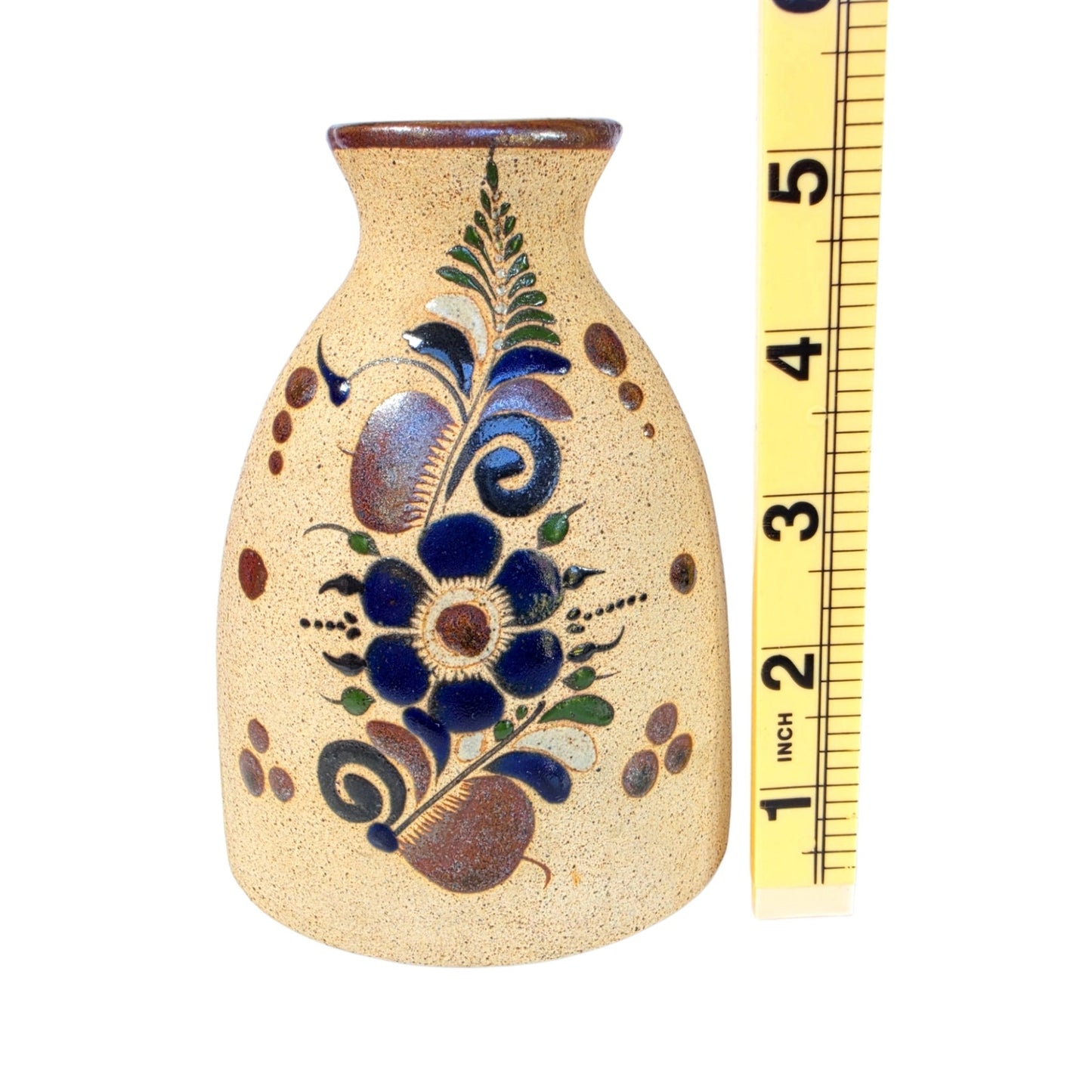 Vintage Netzi Tonala Mexican Pottery Bud Vase Hand Painted Folk Art Floral