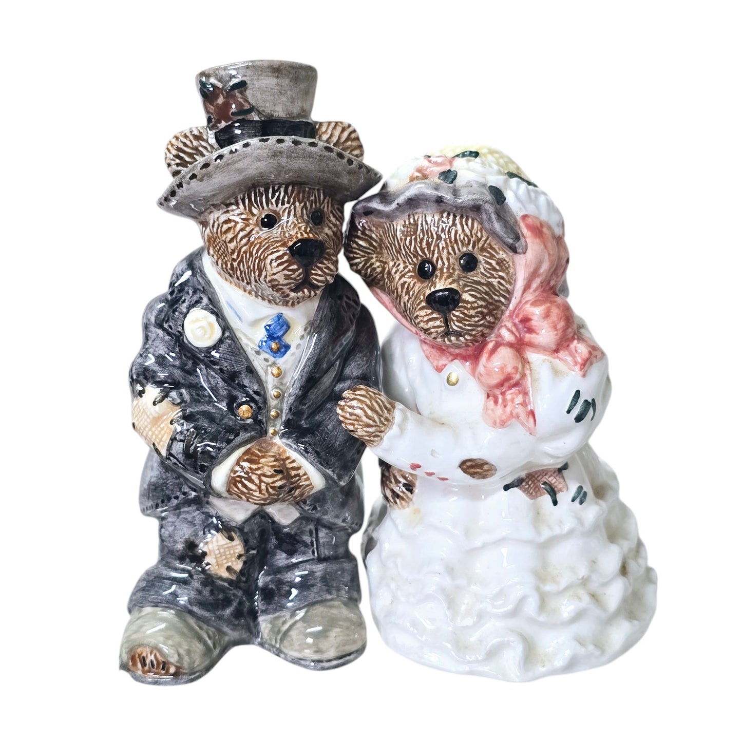Vintage Boyds Bears Bearware Pottery Salt & Pepper Shakers True Love Bride Groom