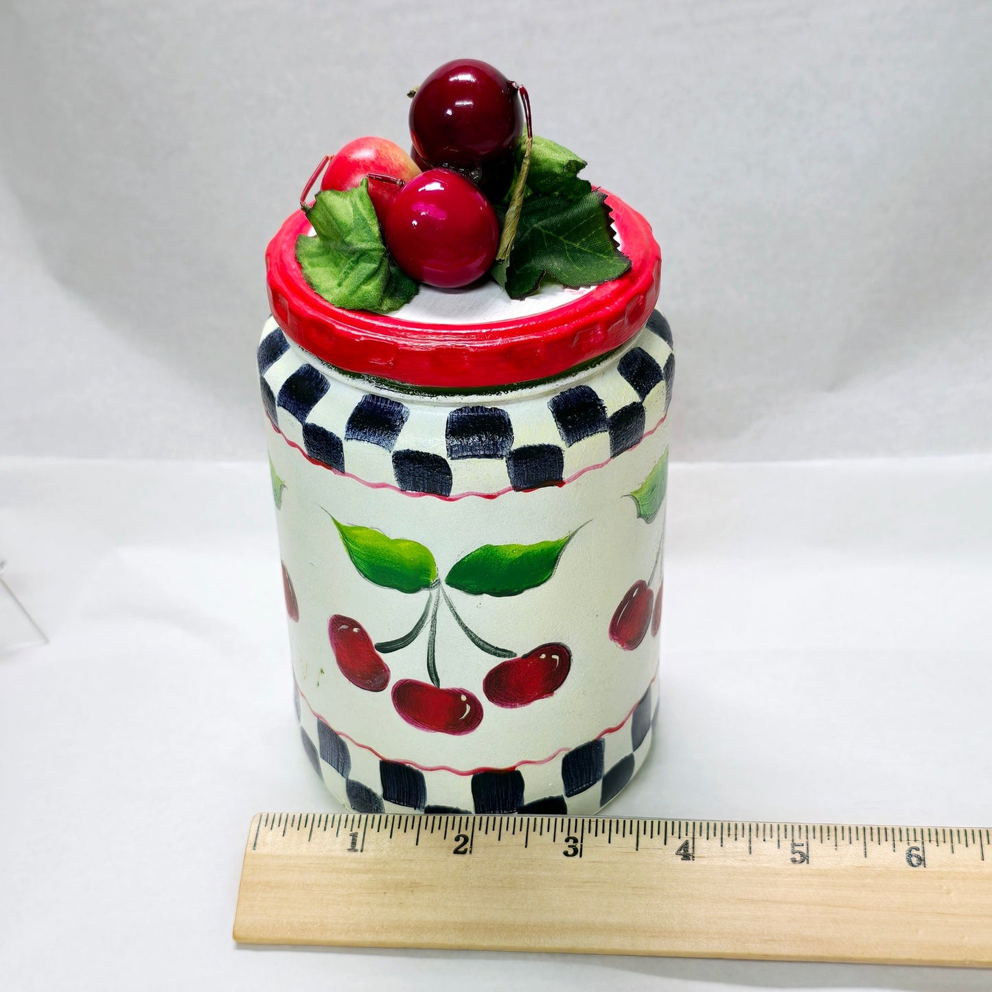 Vtg Hand Painted Glass Cherry Jar, Signed 2003, Hobbyist Piece