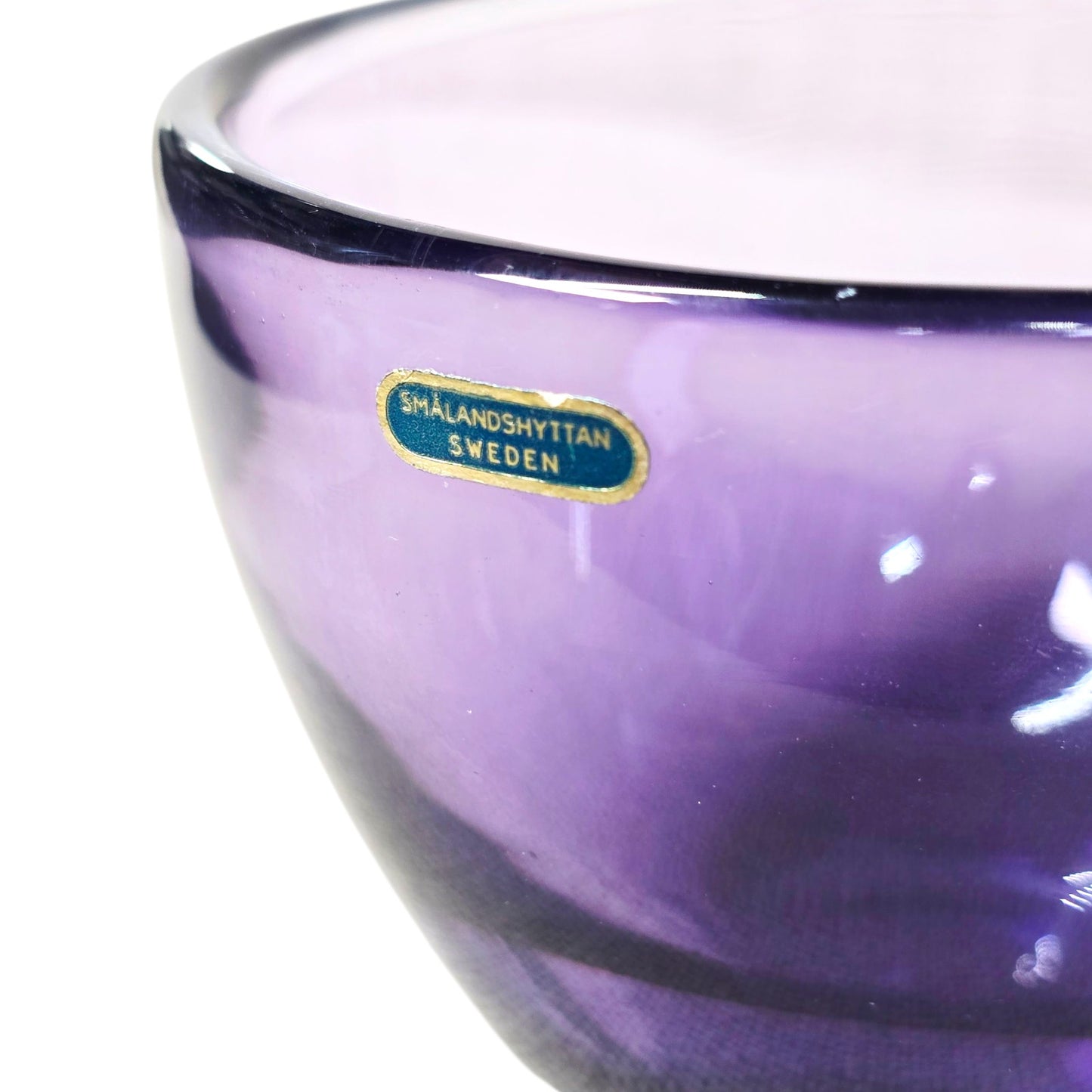 Authentic MCM Smålandshyttan Sweden Art Glass Candle Holder Purple Scandinavian