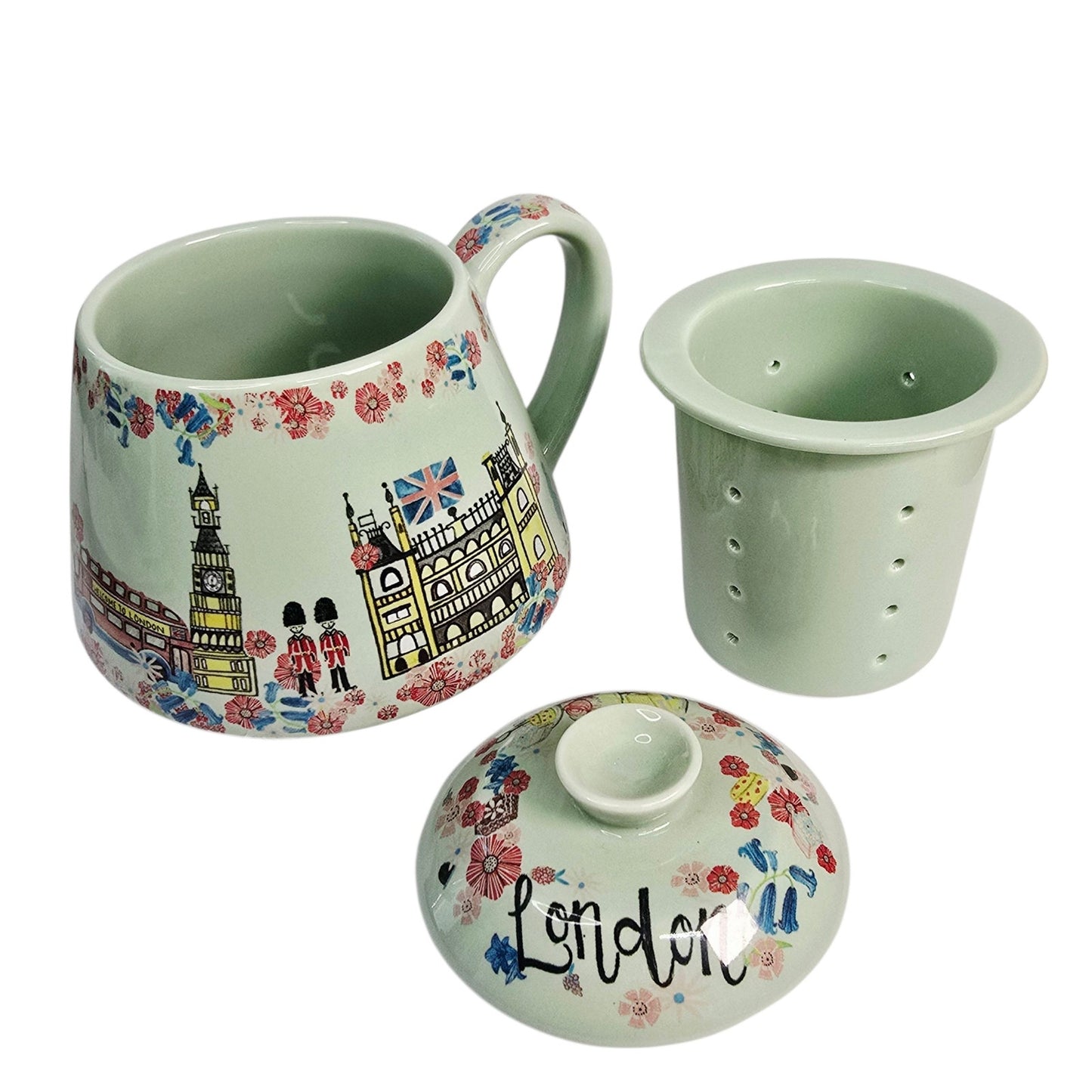3-Pc World Market London Scene Mug with Infuser and Lid, London Eye, Palace, Ben