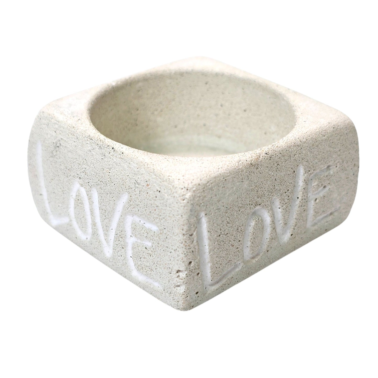 Square Stoneware LOVE Inscribed Candle Holder, ❤️ Love Tealight Small Succulent