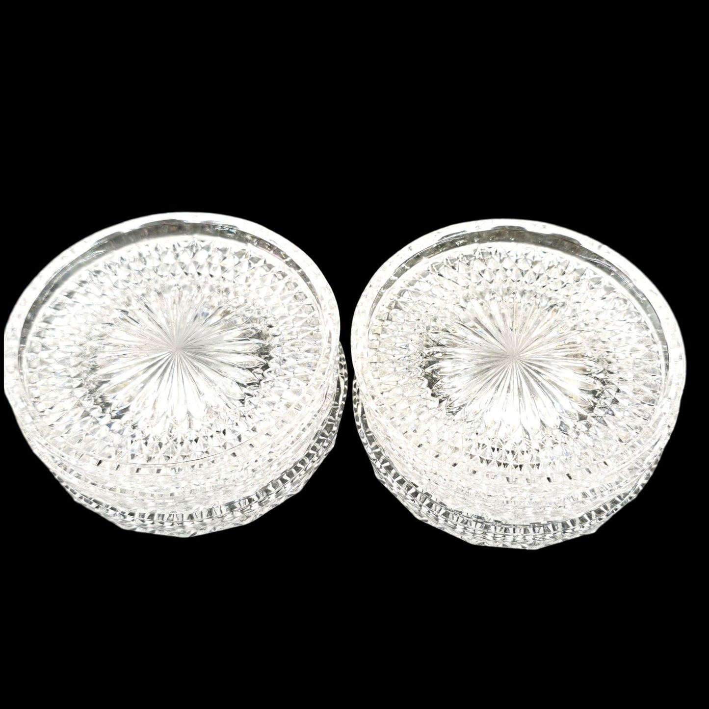 Vintage Clear Glass Coaster Set, Diamond Cut Coasters Set of 6