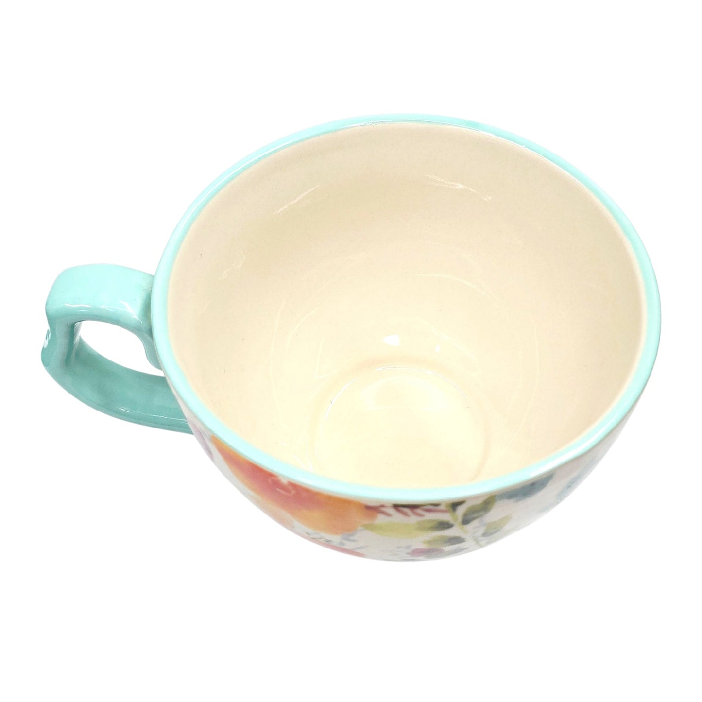 Pioneer Woman Willow 27oz Ceramic Cup Mug Floral Mint Handle Farmhouse Kitchen