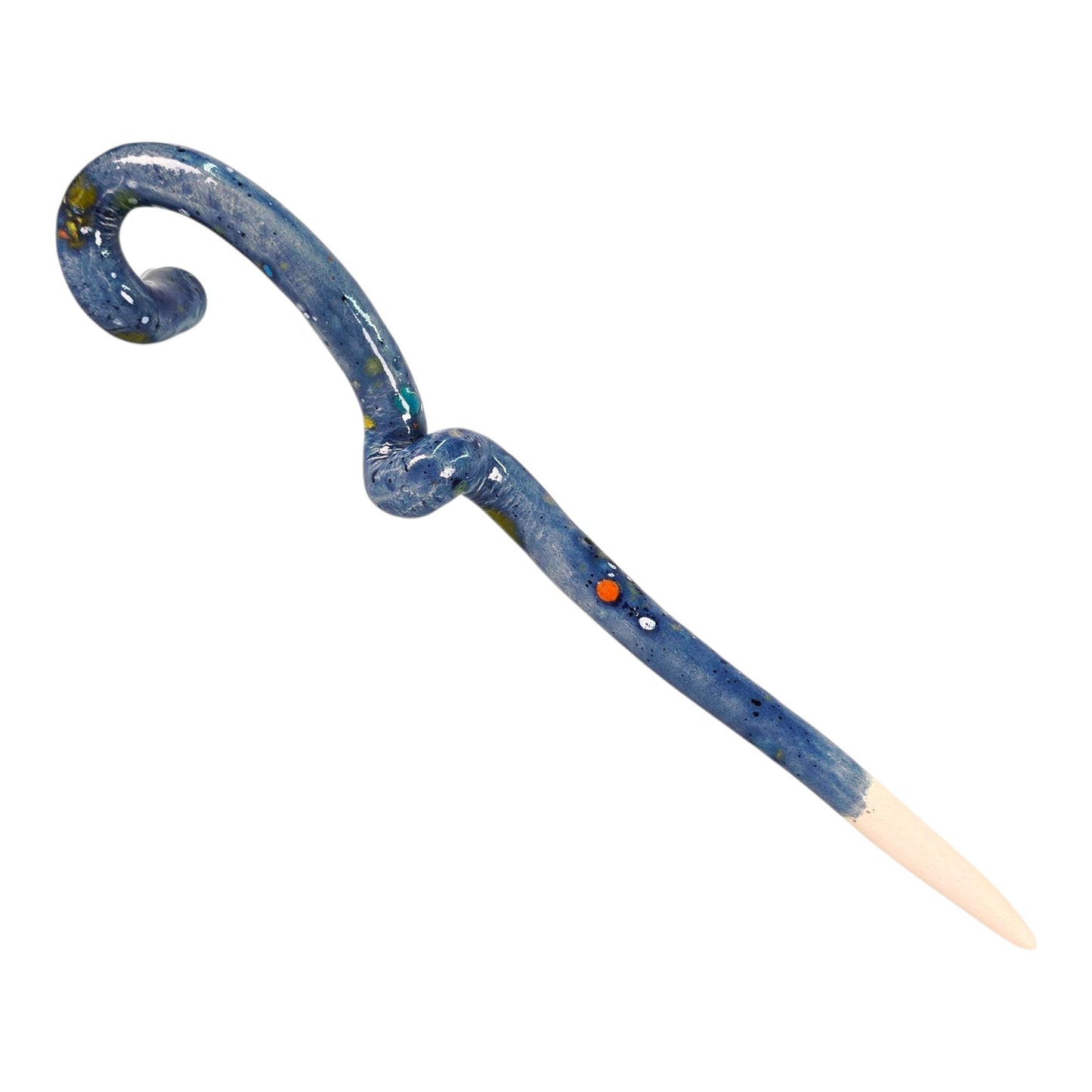 Adorable Worm Garden Stake Blue Pottery Worm Stake Whimsical Colorful Unique