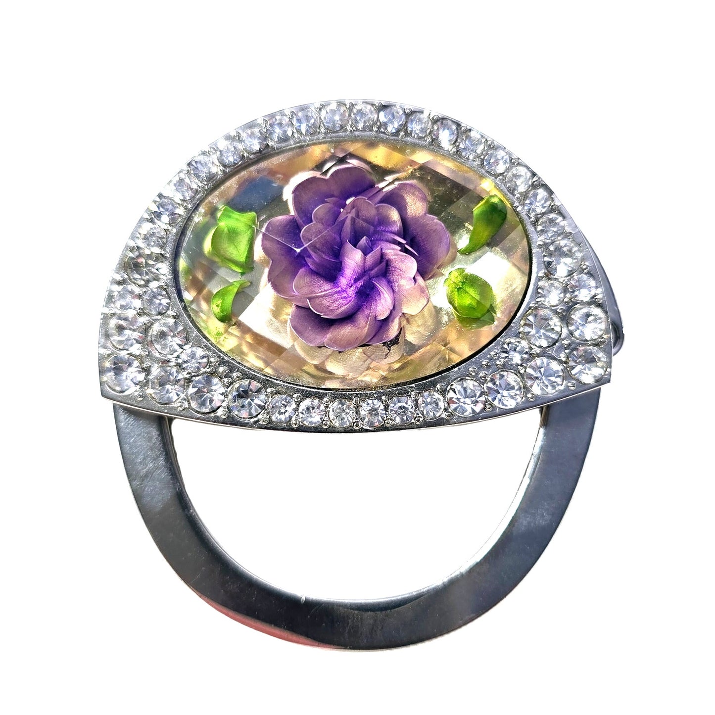 Stylish Purple Floral Rhinestone Foldable Handbag Purse Holder Table Hanger