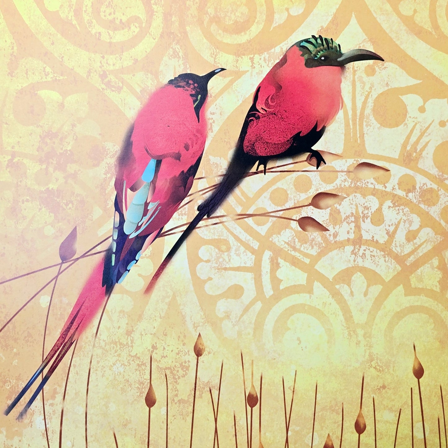 Set of 2 Wren Bird Art Prints Wren on Yellow I & II 2015 Evelia Designs