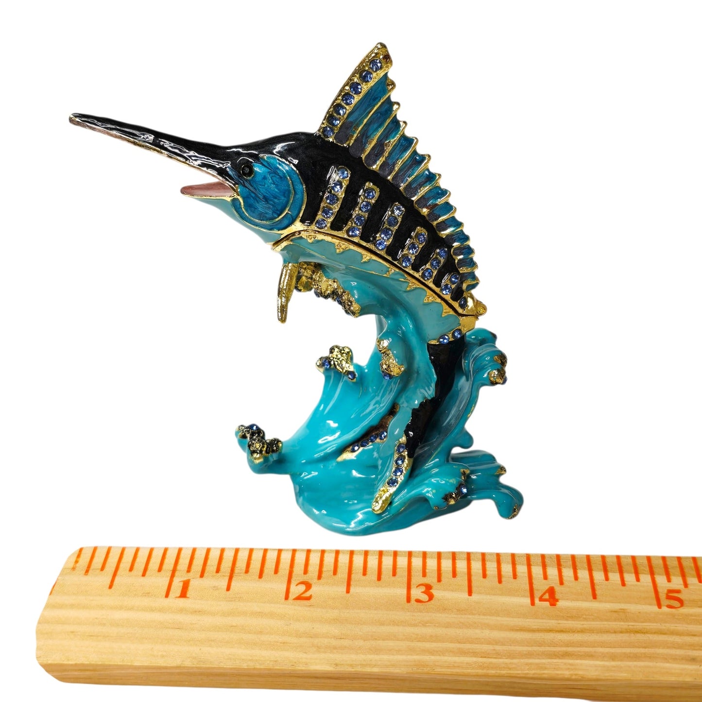 Atlantic Paradise Island Marlin Trinket Dish Enamel Brass Rhinestone Sparkle