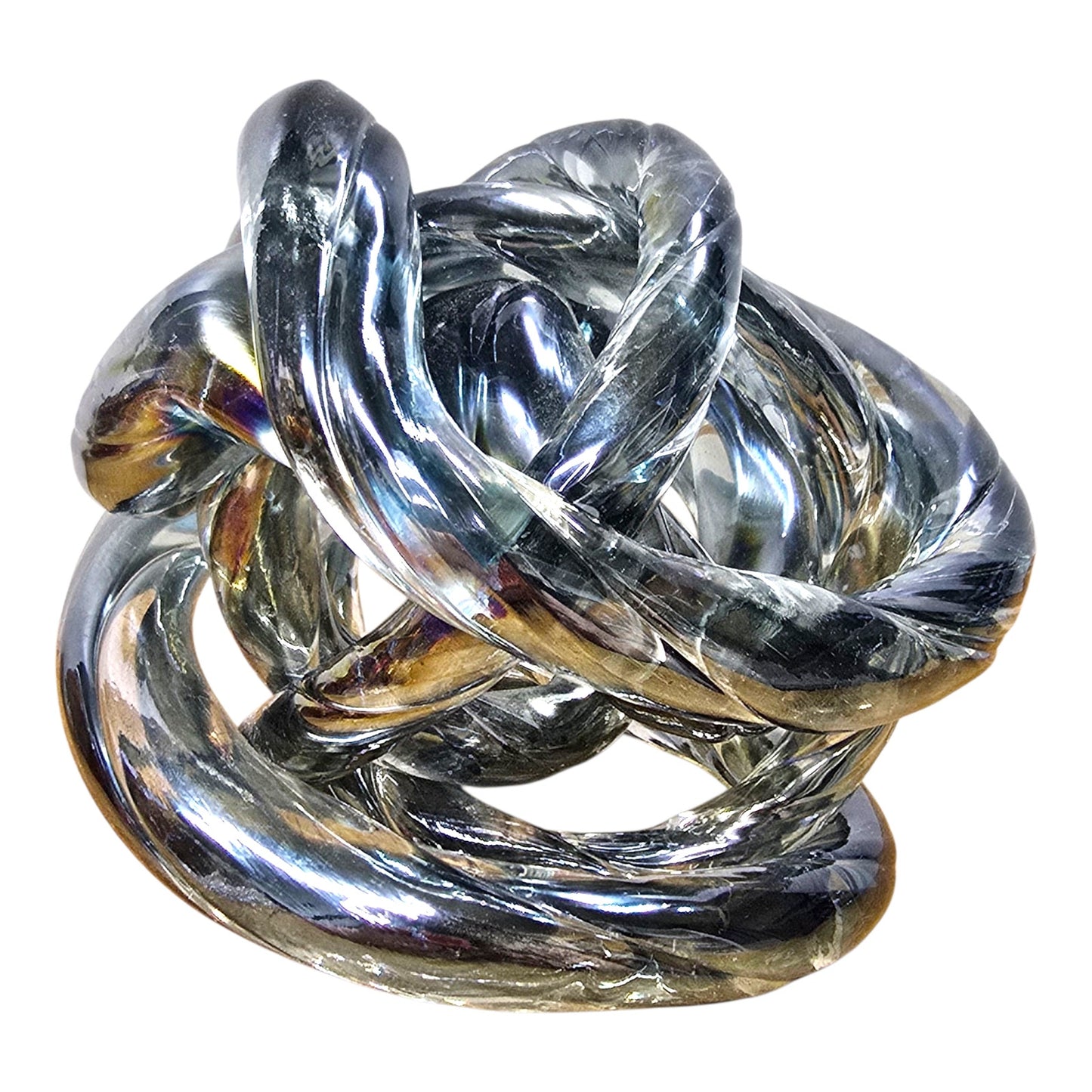 Iridescent Glass Infinity Knot Sculpture Twist Loop Orb Modern Home Decor Blue