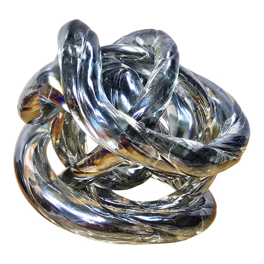 Iridescent Glass Infinity Knot Sculpture Twist Loop Orb Modern Home Decor Blue