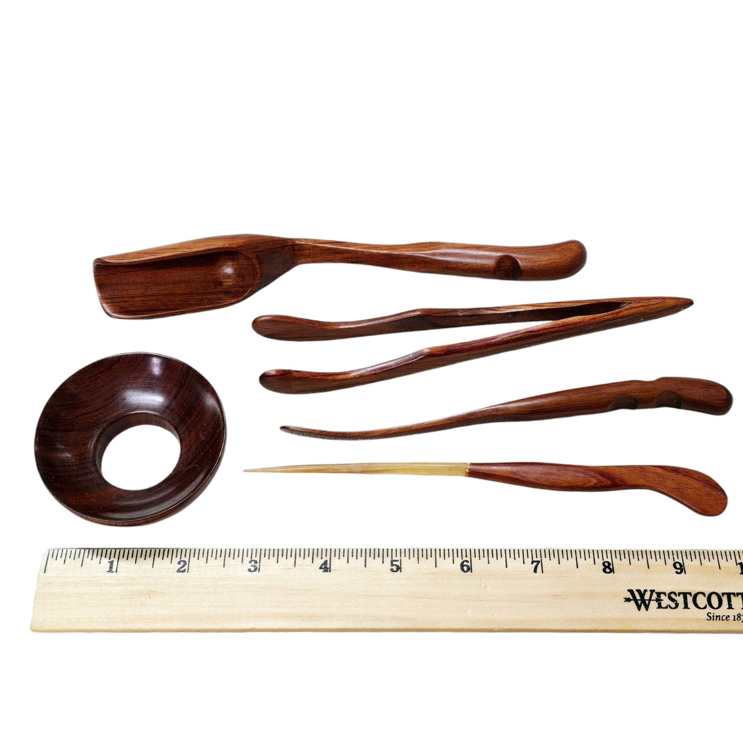 Gongfu Tea Wooden Tea Utensil Set with Brass and Copper Inlay
