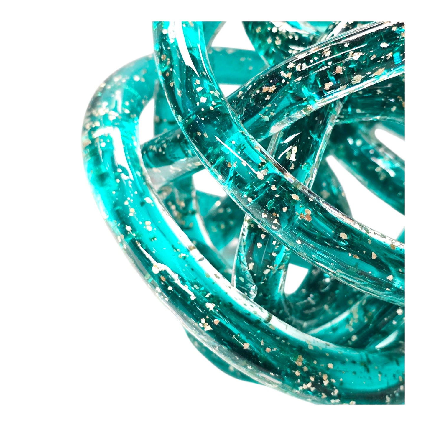 Handblown Art Glass Infinity Knot, Teal with Silver Flecks