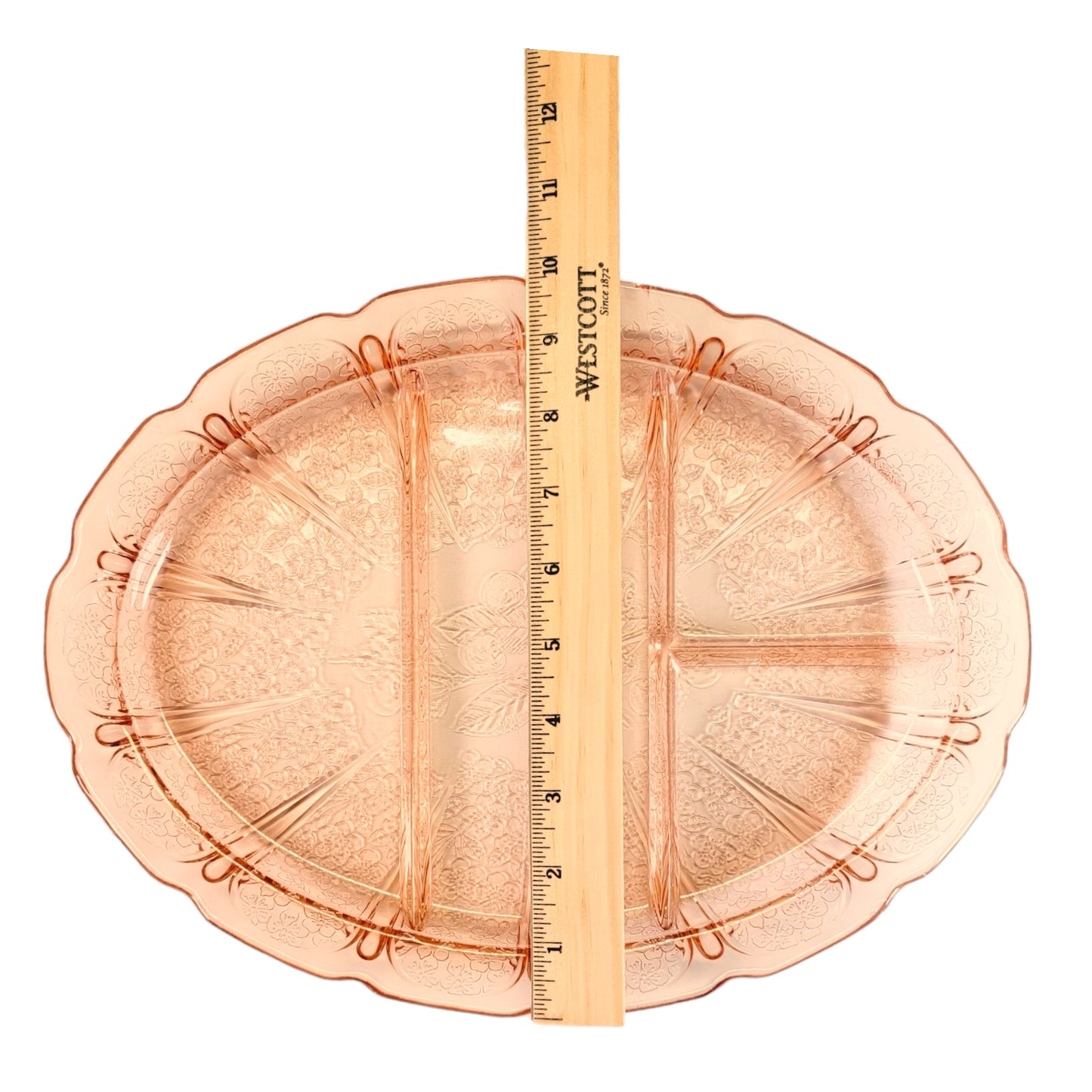 AS IS Vintage Cherry Blossom Pink Jeannette 13” Divided Platter Pink Depression Glass