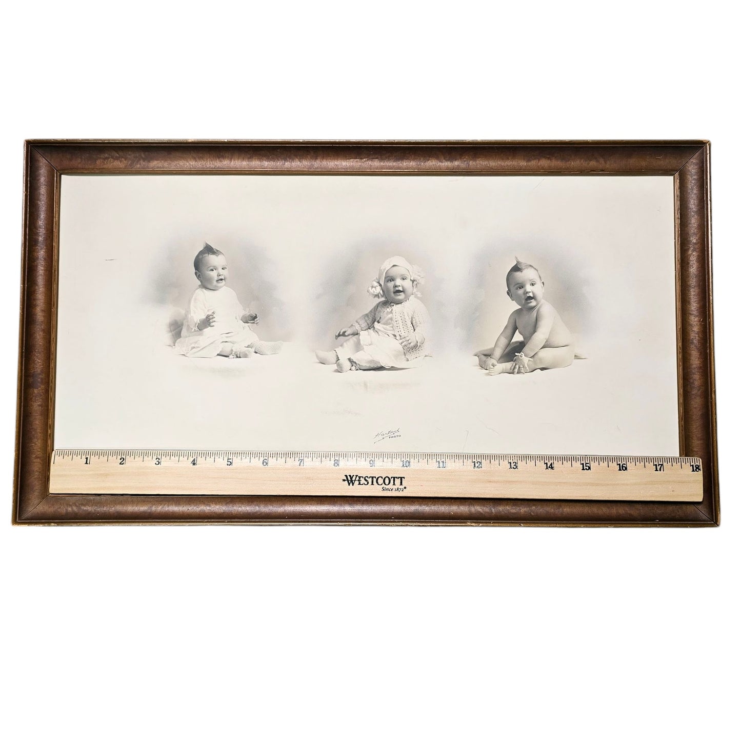 Antique 3 Pose Hartsook Baby Photos, Framed, Adorable Triplets