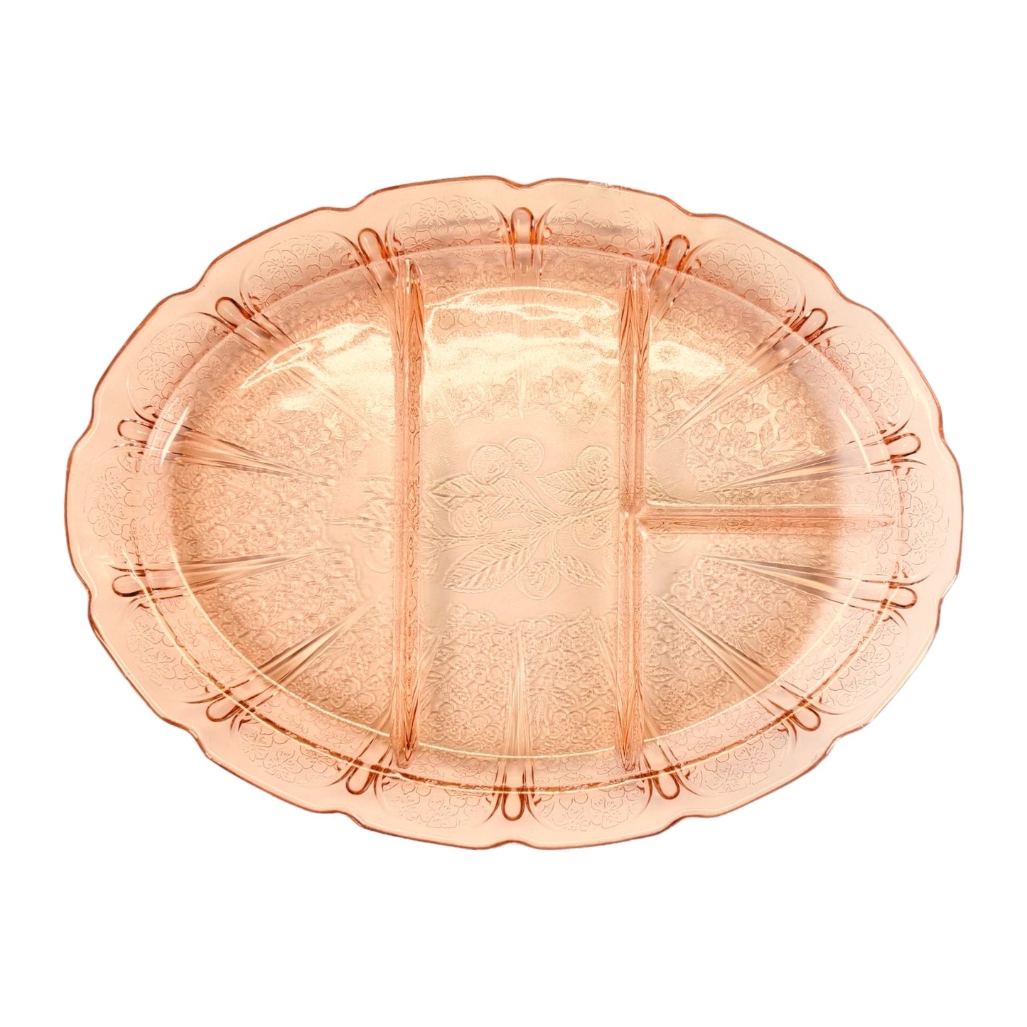 AS IS Vintage Cherry Blossom Pink Jeannette 13” Divided Platter Pink Depression Glass