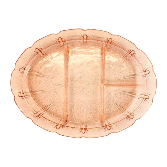 AS IS Vintage Cherry Blossom Pink Jeannette 13” Divided Platter Pink Depression Glass