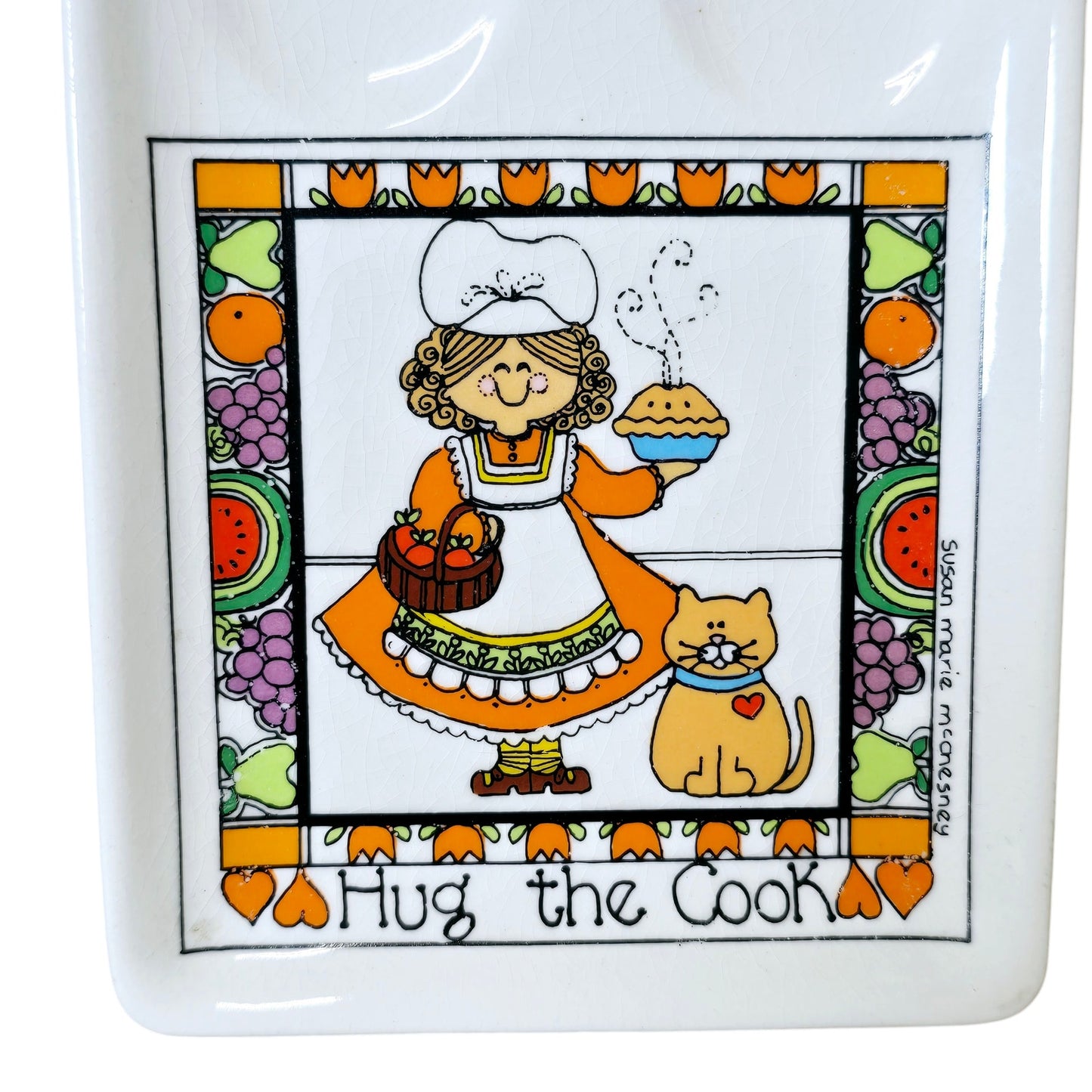 Vintage Double Spoon Rest Susan Marie McChesney Hug the Cook with Cat 1982 Enesco