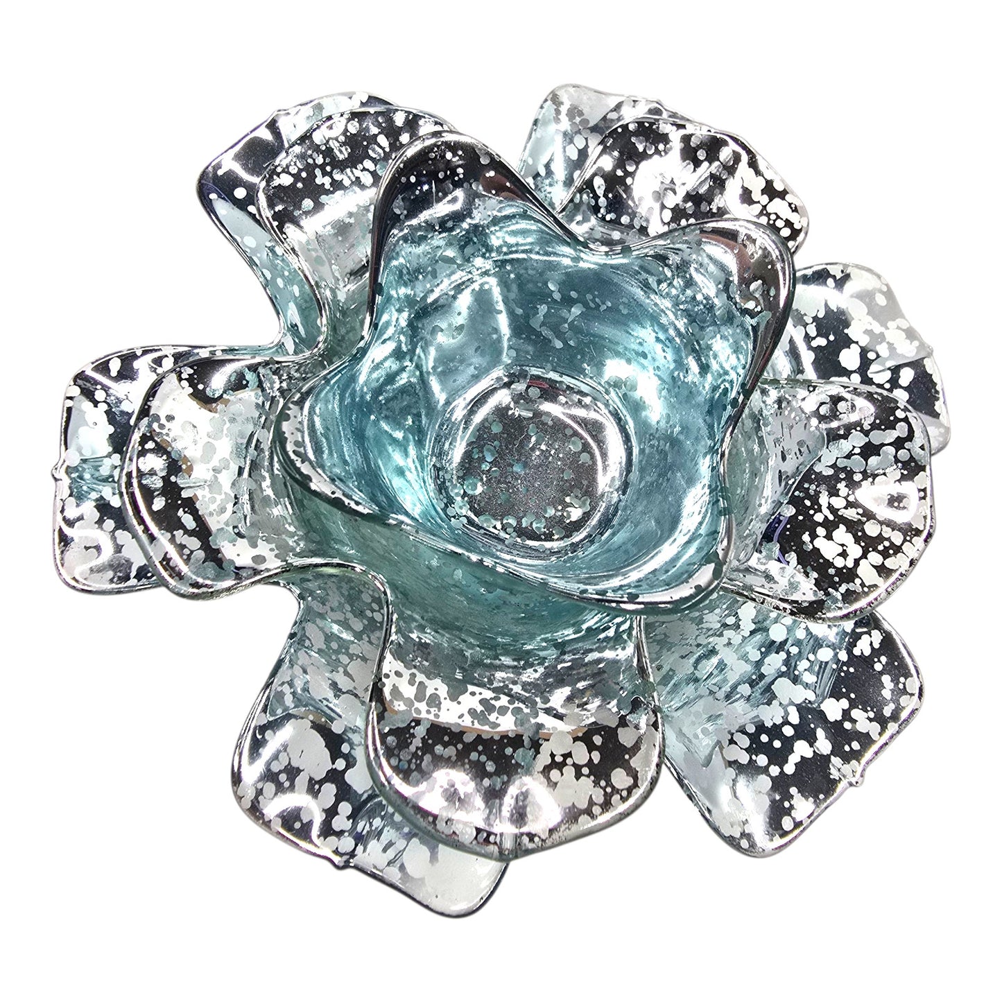 Aqua Silver Mercury Glass Lotus Bowl Glam Candle Holder Centerpiece Decor