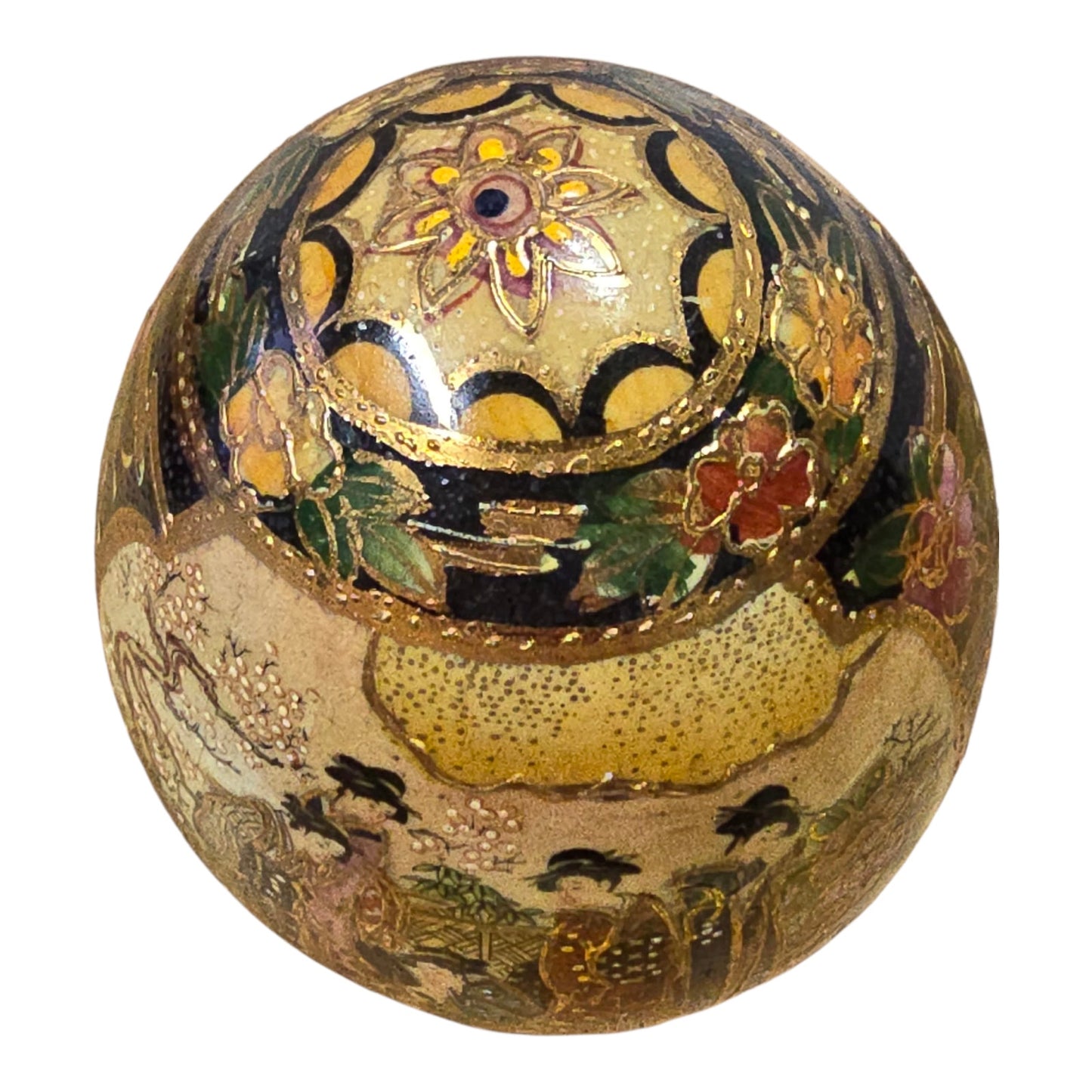 Vtg Satsuma Egg Figurine Hand Painted Geisha Floral Gilt Japan Ceramic