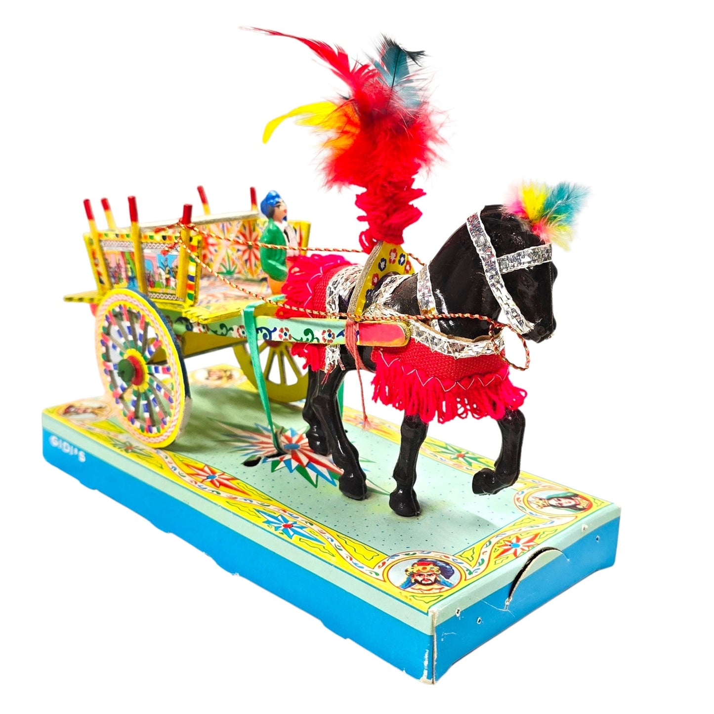Vtg Gidi's Carrettino Siciliano Folk Art Paper Mache Wood Horse-Drawn Cart Italy