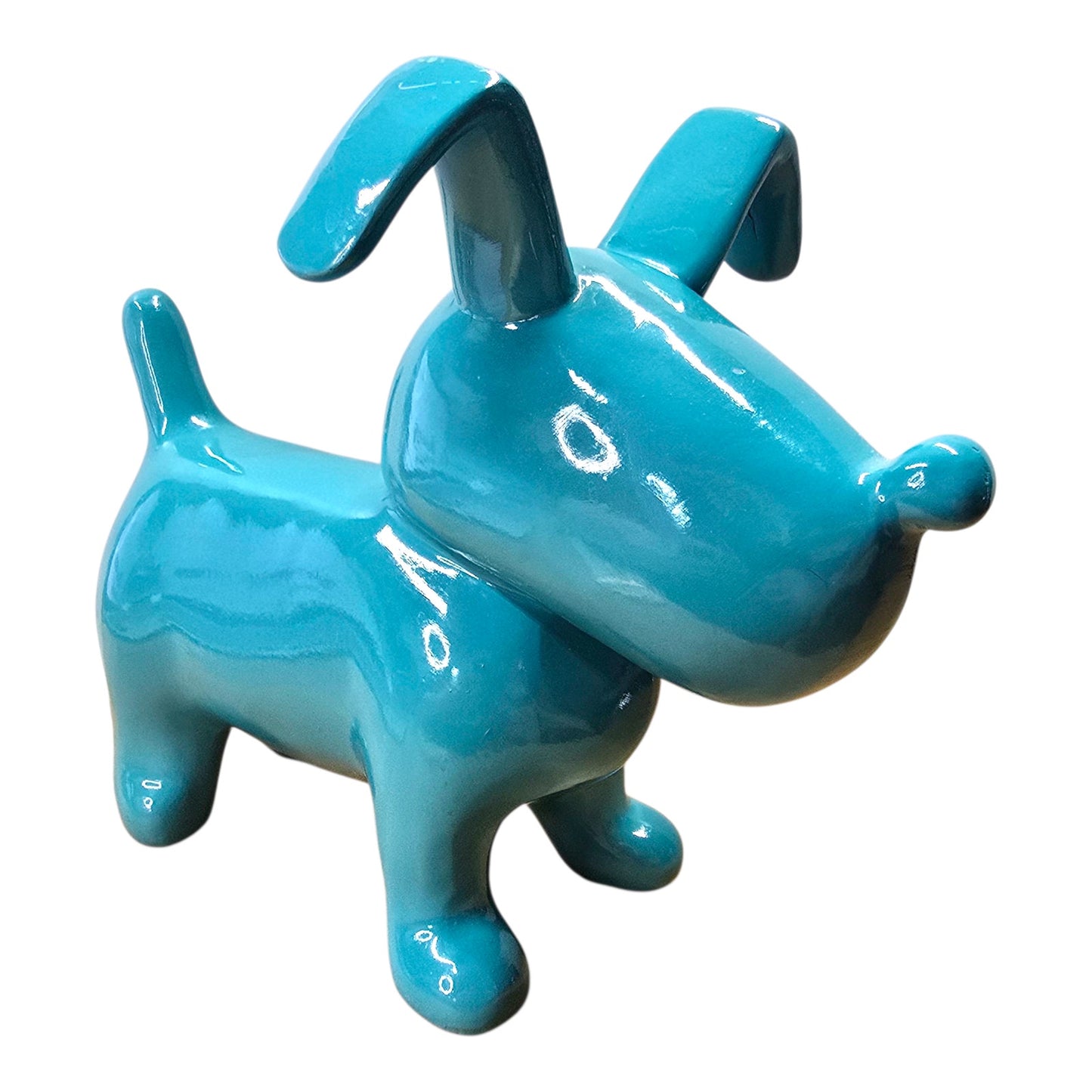 Modern Ceramic Dog Figurine Blue Glossy Pop Art Style Safe Paint 9" Home Decor