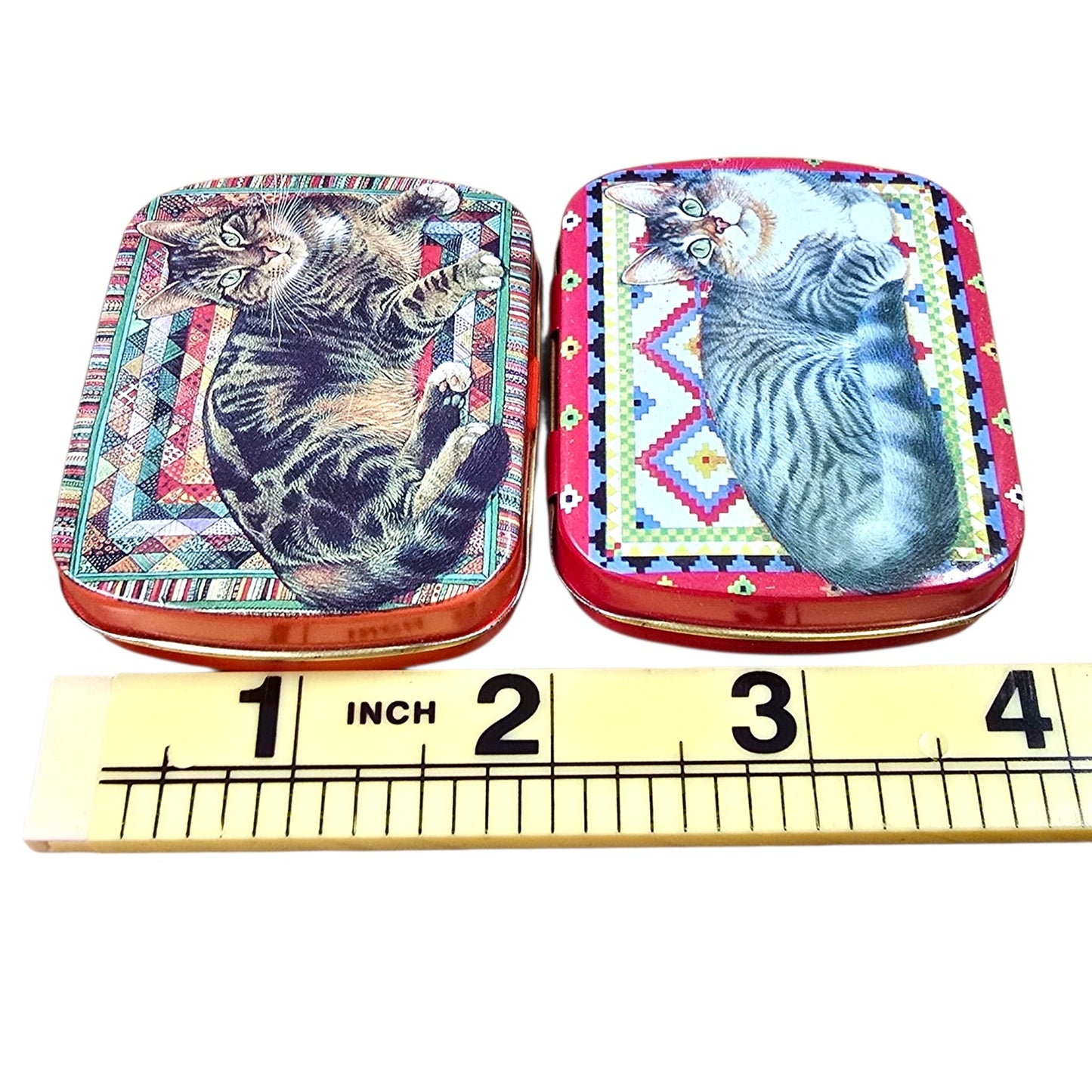 Pair Vintage Cat Tin Boxes Lesley Anne Ivory 1989 Hunkydory England Quilt Art