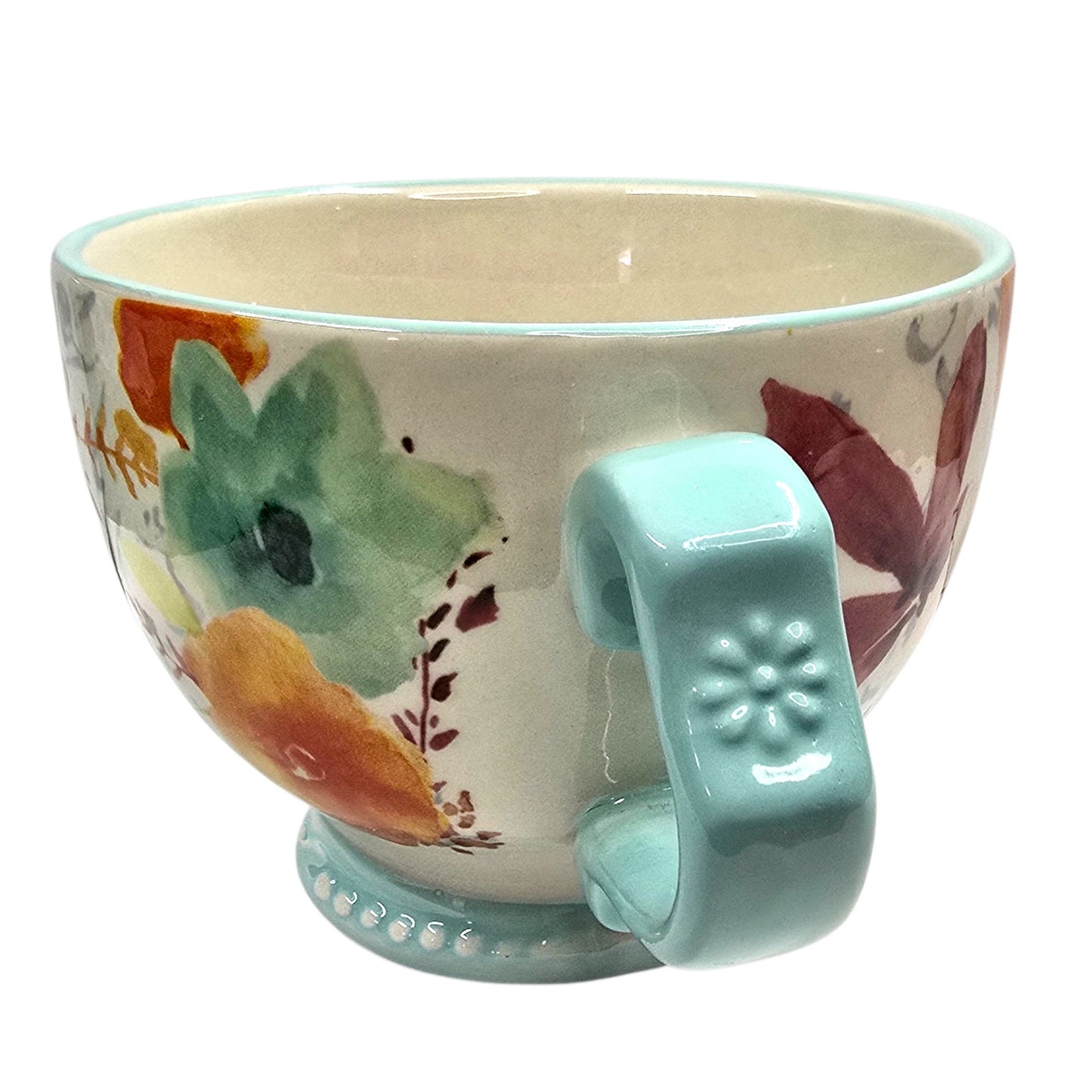 Pioneer Woman Willow 27oz Ceramic Cup Mug Floral Mint Handle Farmhouse Kitchen