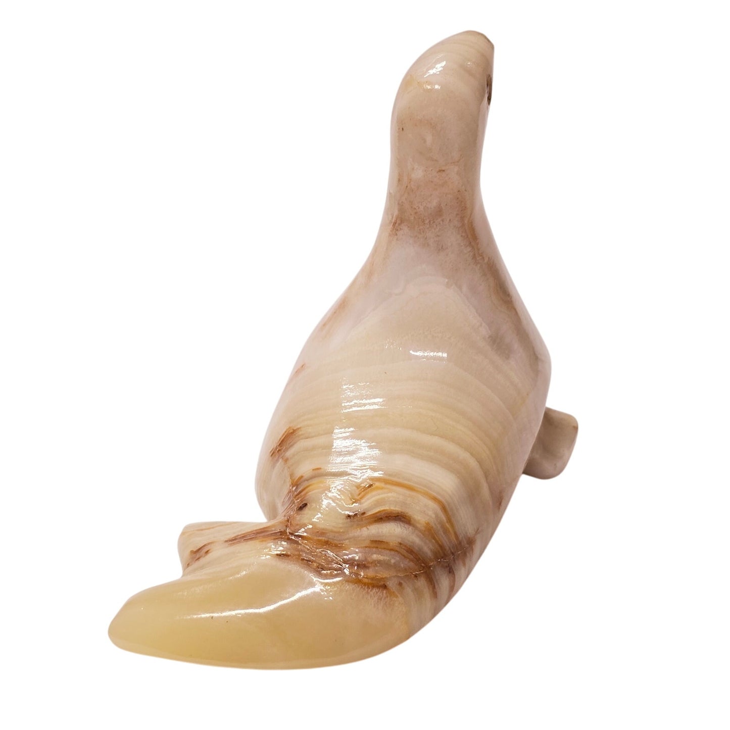 AS IS Hand Carved Onyx Seal Figurine, Vintage Sea Lion Natural Stone