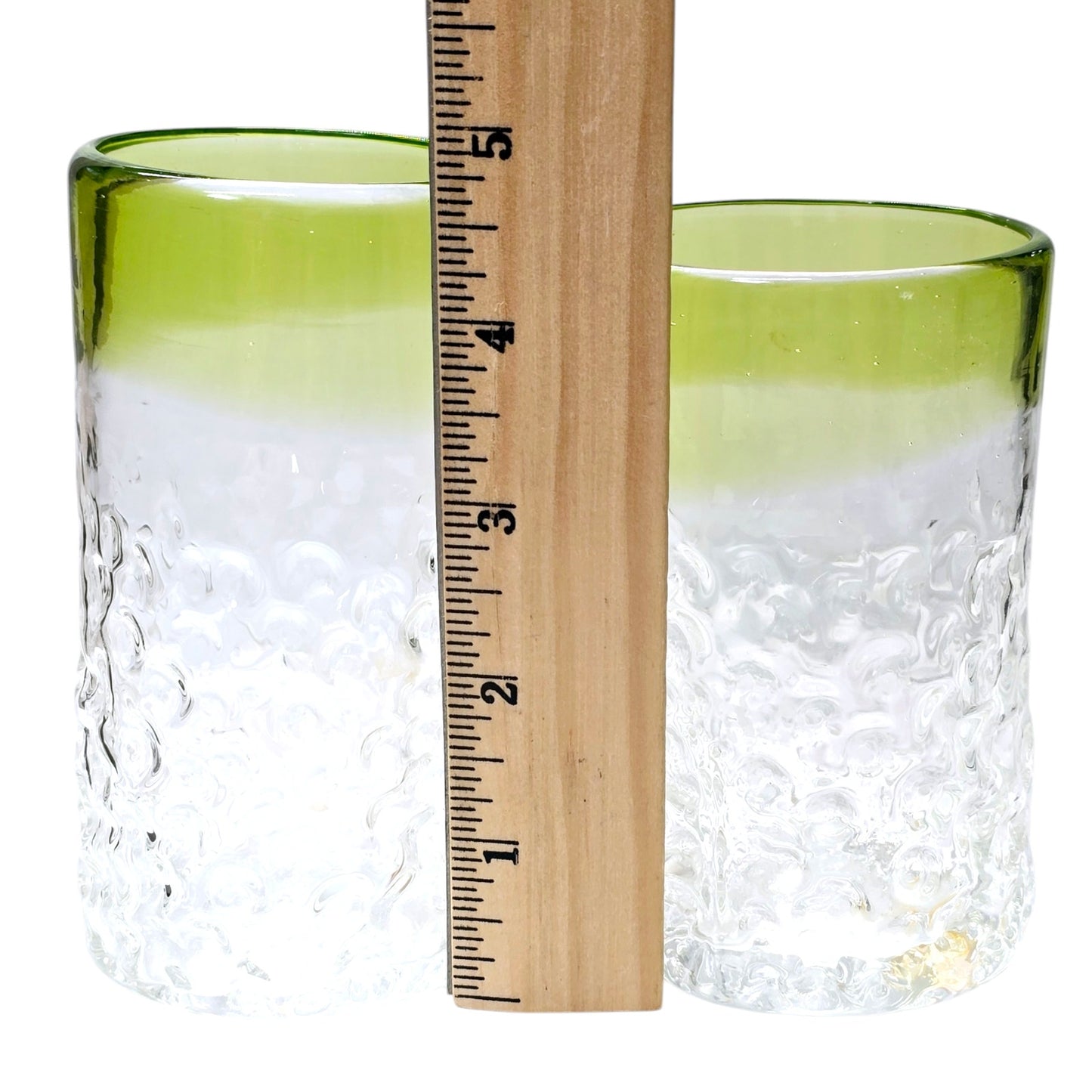 Set of 2 Hand Blown Textured Glassed Tumblers with Green Trim