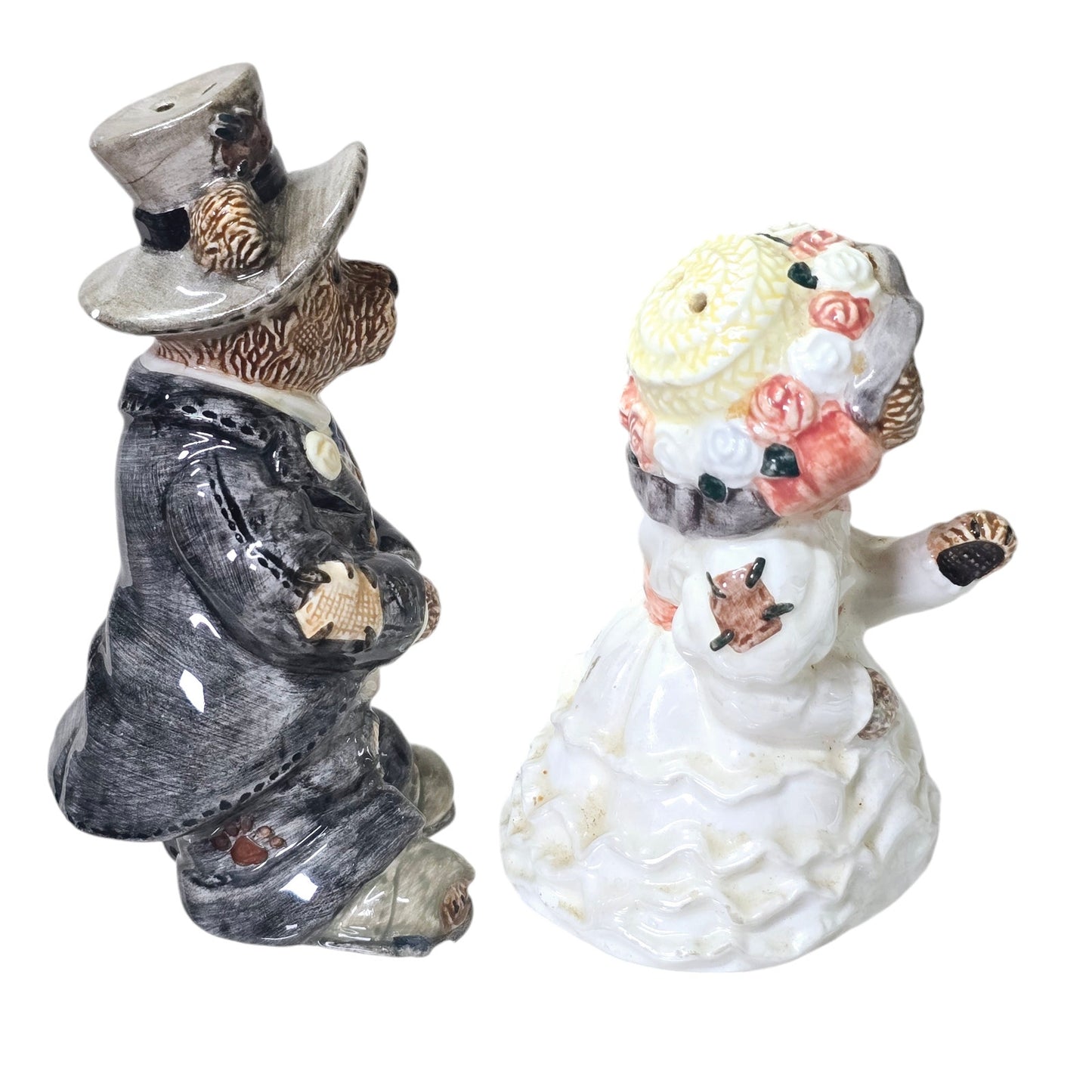 Vintage Boyds Bears Bearware Pottery Salt & Pepper Shakers True Love Bride Groom
