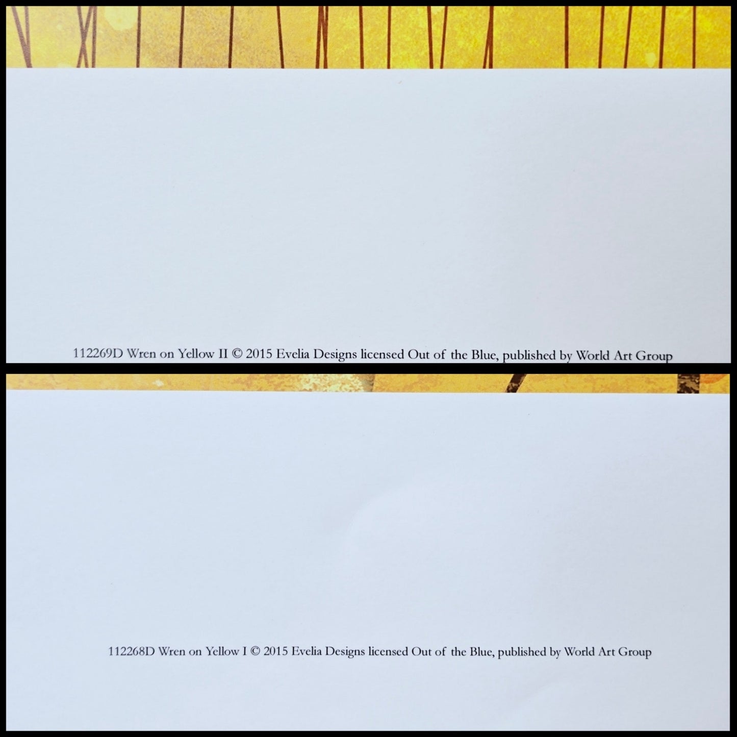 Set of 2 Wren Bird Art Prints Wren on Yellow I & II 2015 Evelia Designs