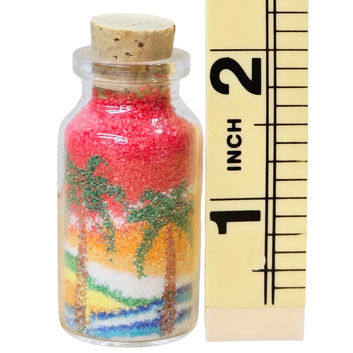 Hawaii Sand Art Bottle Tropical Palm Beach Sunset Scene Corked Glass Keepsake