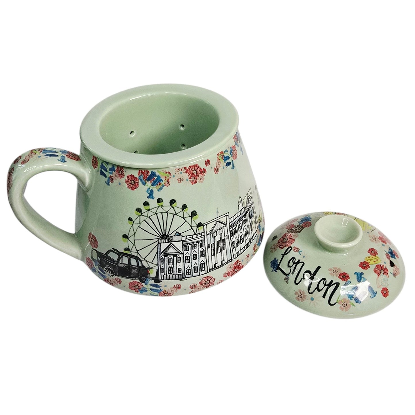 3-Pc World Market London Scene Mug with Infuser and Lid, London Eye, Palace, Ben
