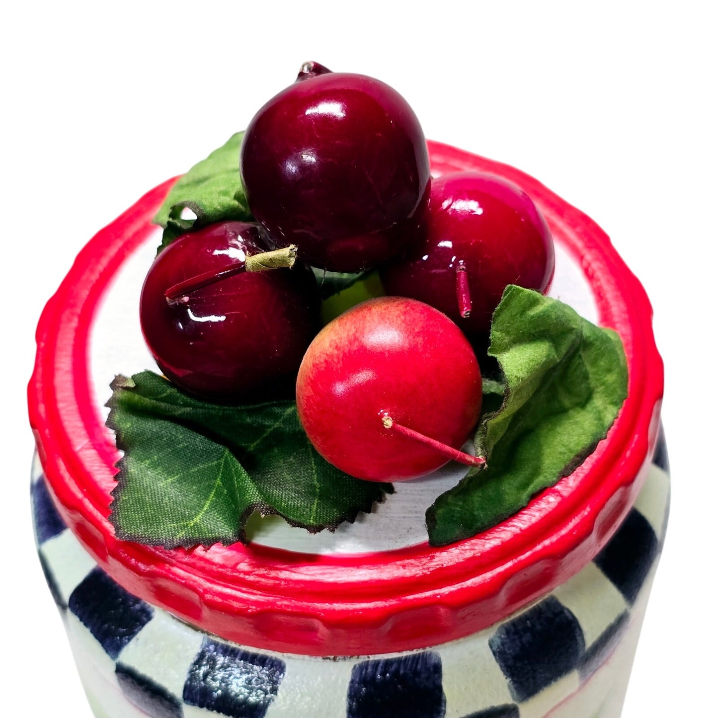Vtg Hand Painted Glass Cherry Jar, Signed 2003, Hobbyist Piece
