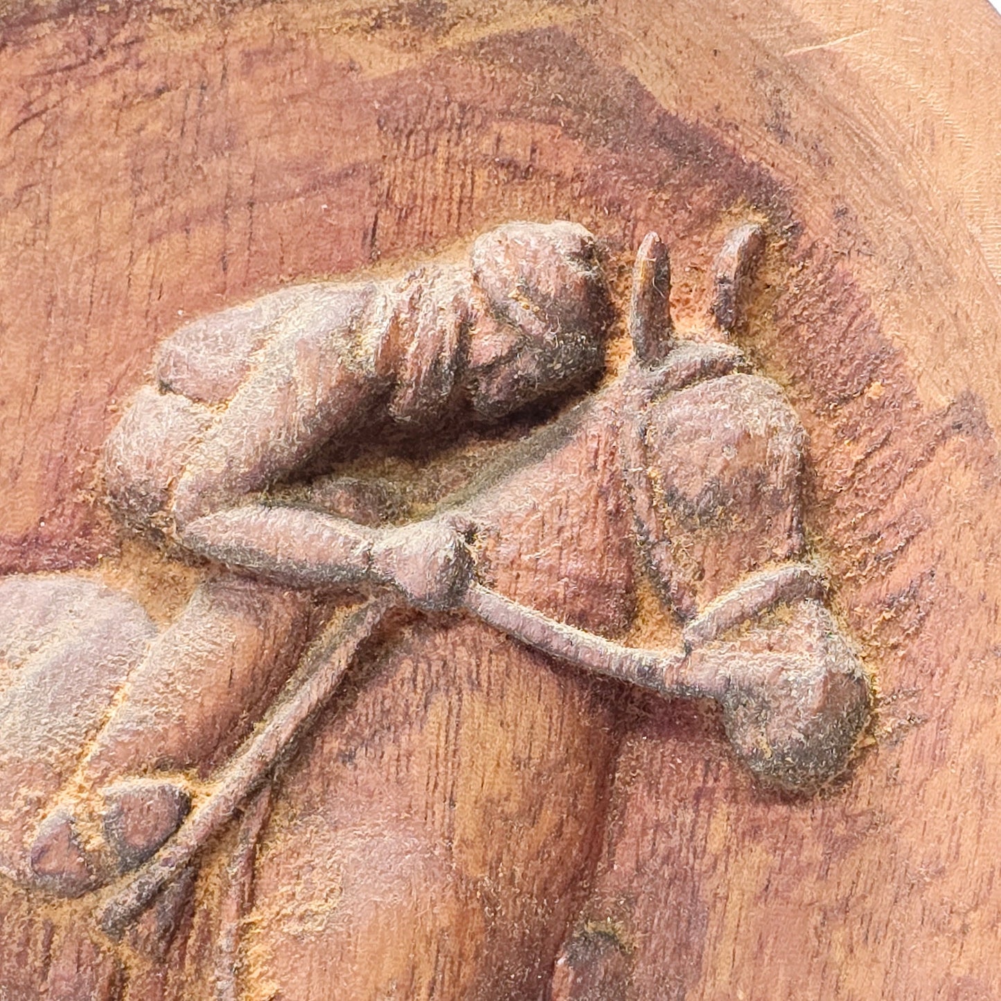 Vintage Rustic 1960's Ethiopian Wooden Horse and Rider in Motion Plaque Hand Carved