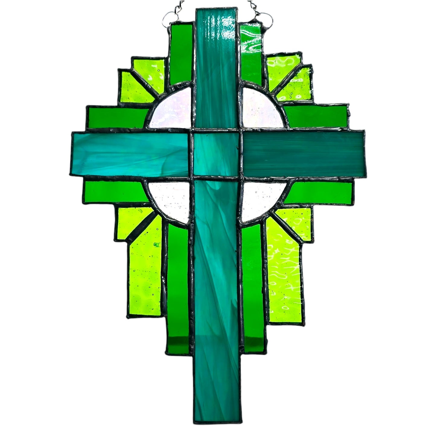 Stained Glass Cross Sun Catcher, Green Glass Cross, Easter Decor