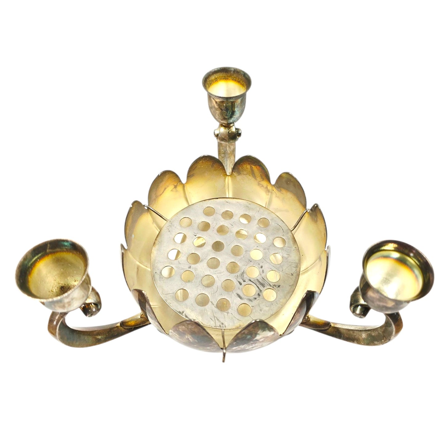 Vintage Lotus Flower Silver Plated Candle Holders Flower Frog Centerpiece Bowl