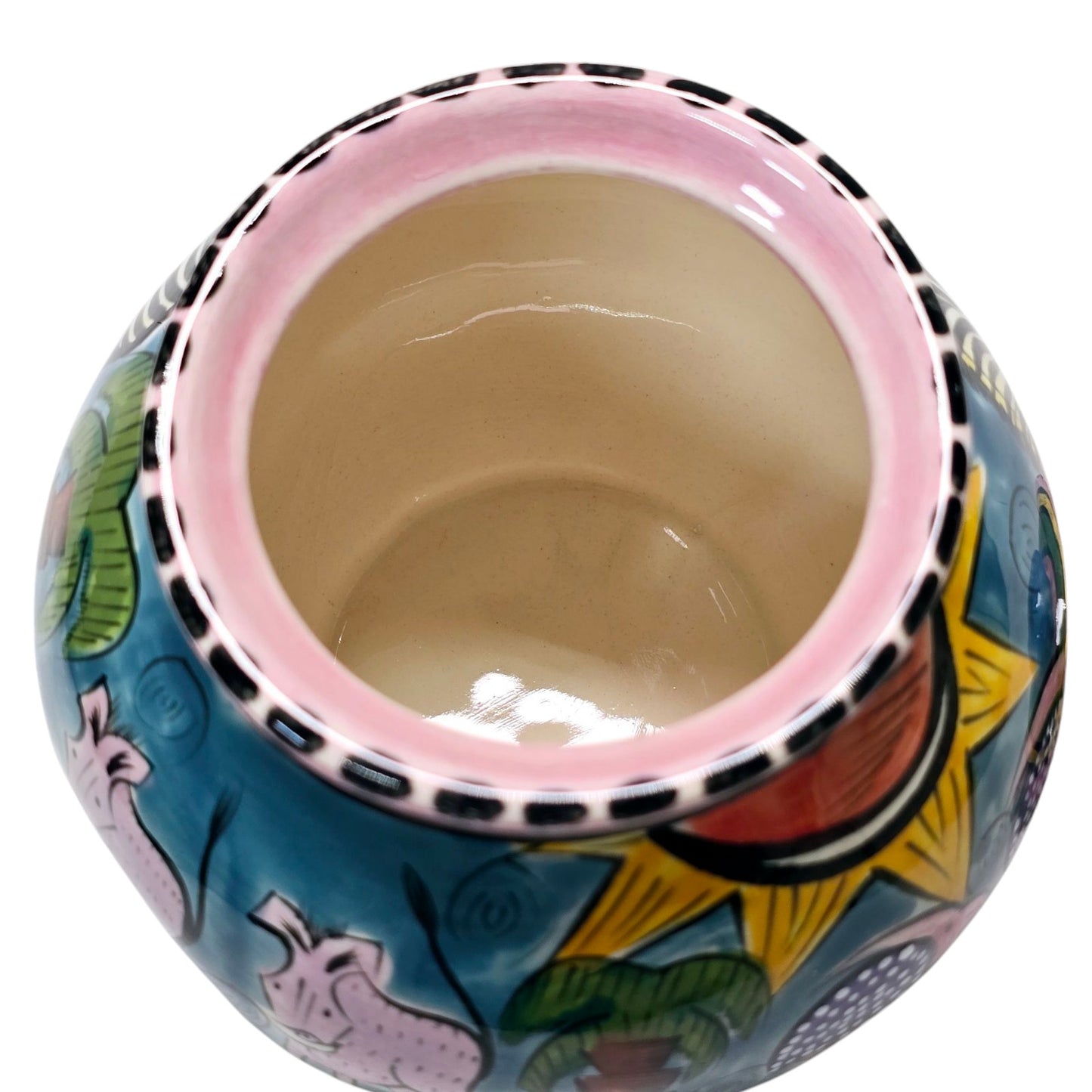 Vtg Penzo Pottery Zimbabwe Signed Hand Painted Lidded Sugar Dish African Safari