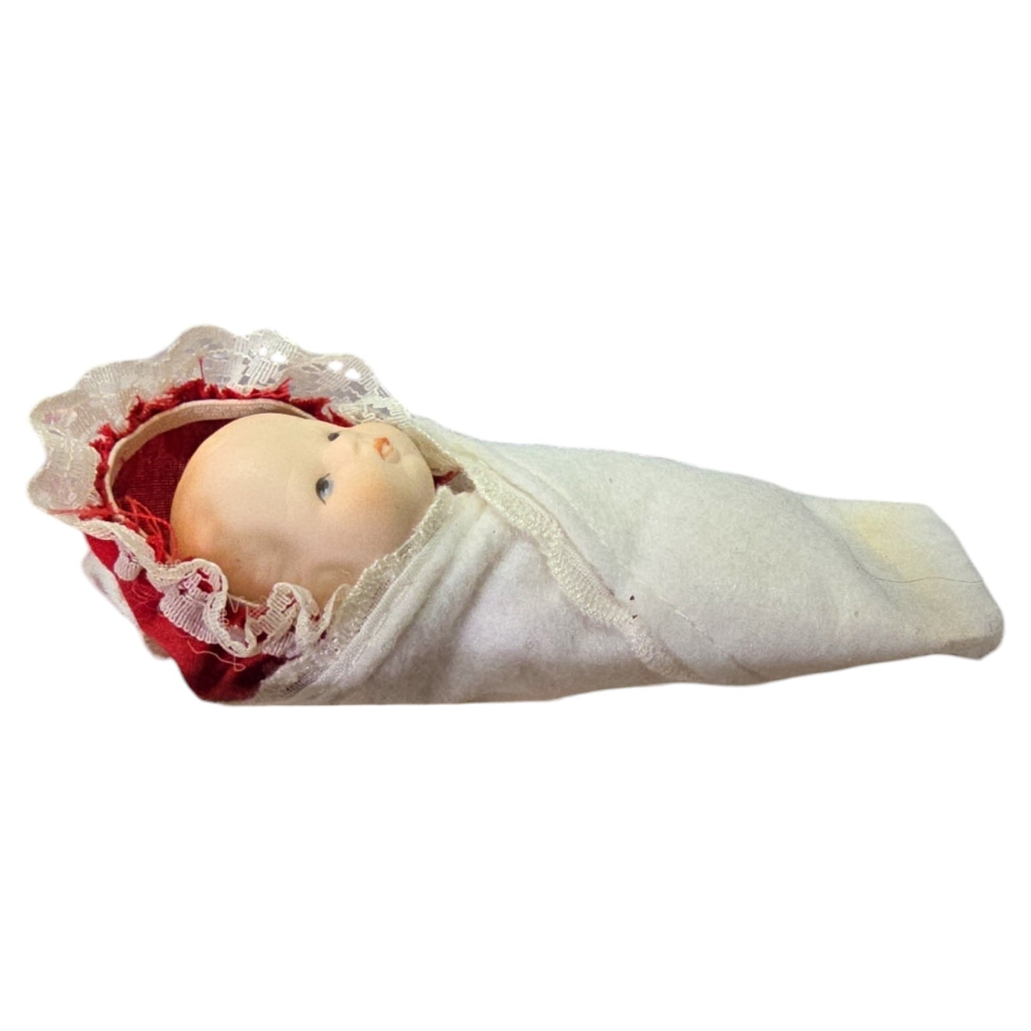 Vintage Porcelain Baby wrapped in Blanket, 4" L