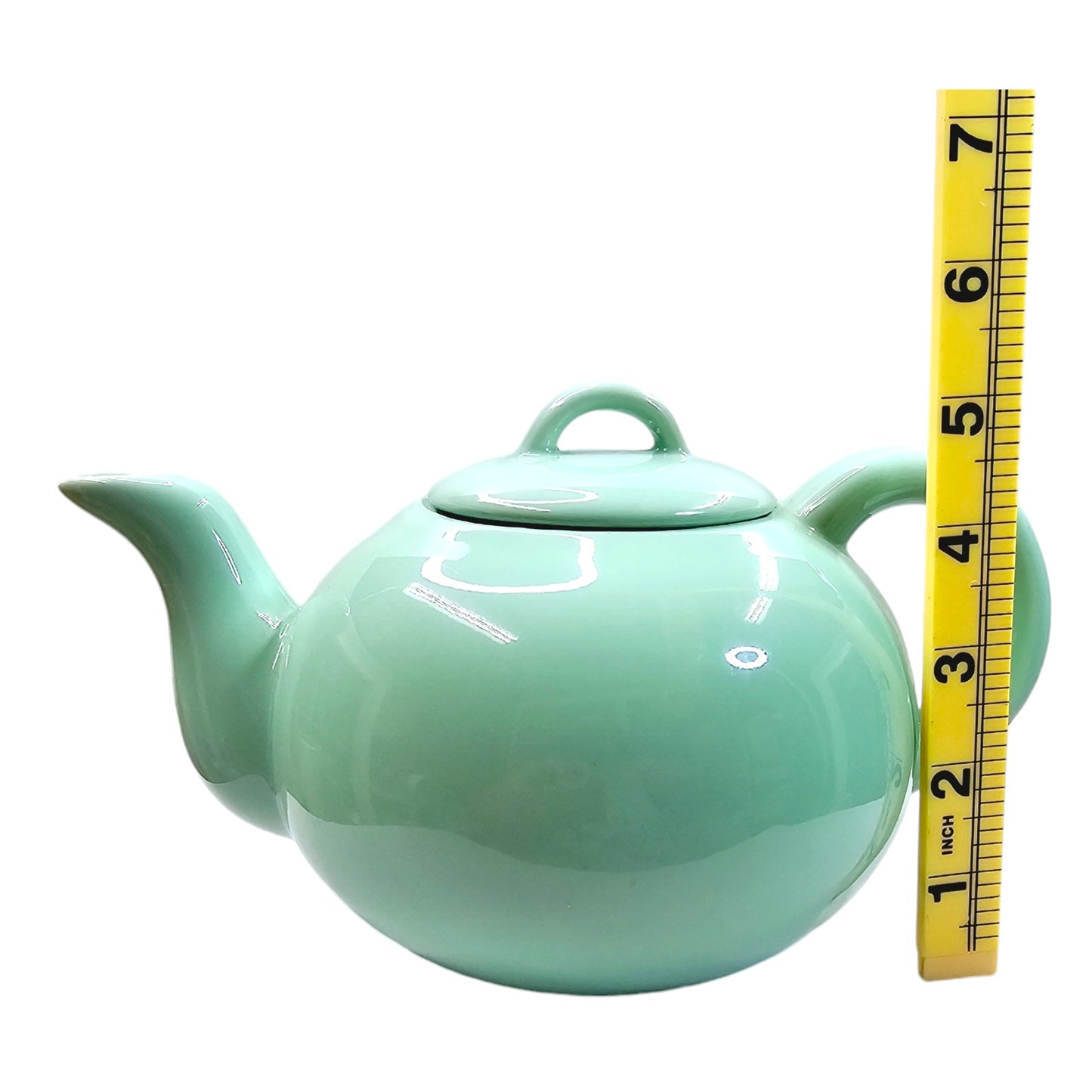 Vtg Teal Green Pastel Teapot- Open Lid Handle Glazed-Studio Made