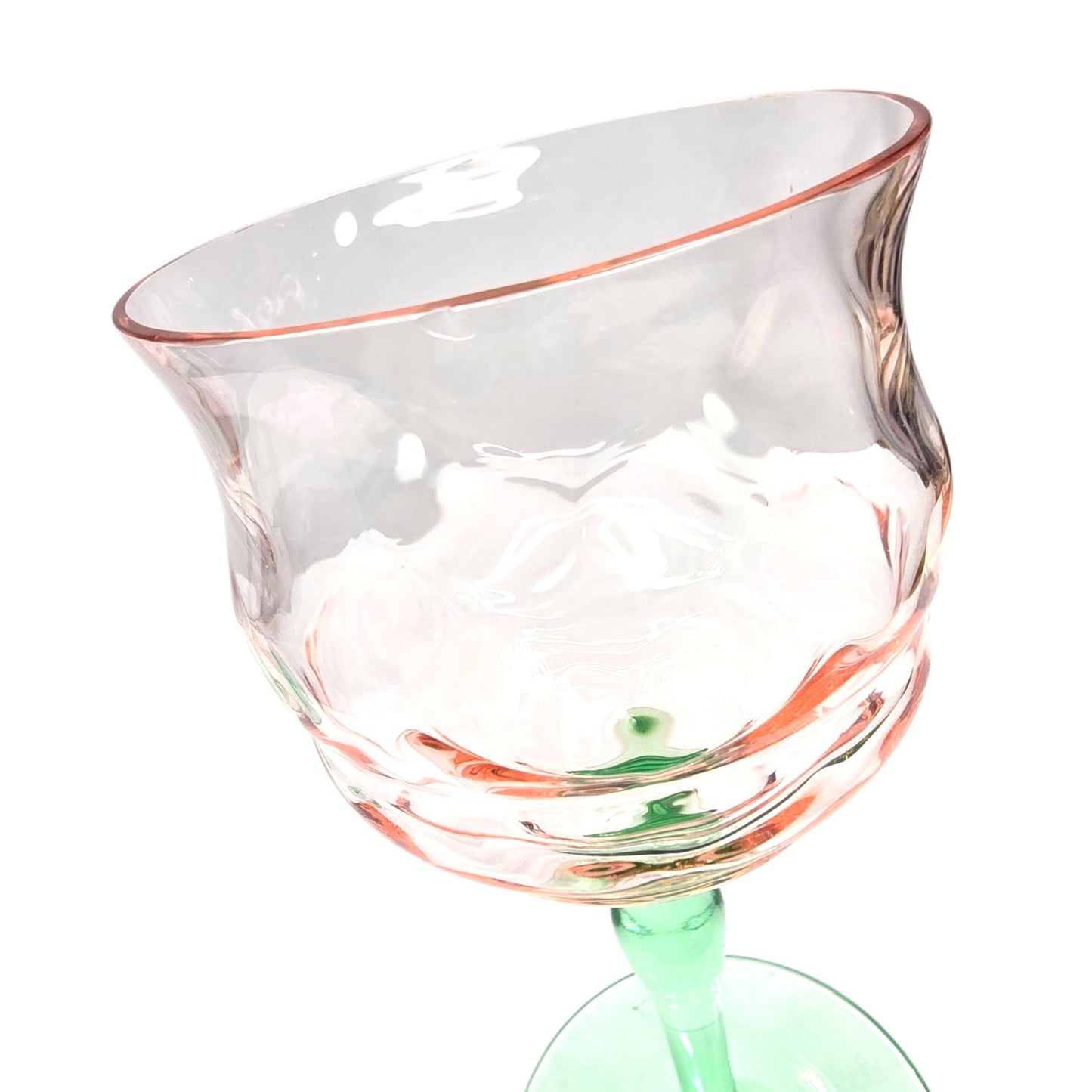 AS IS Tiffin Watermelon Uranium Glass Cocktail Coupe Champagne Glasses Set of 2
